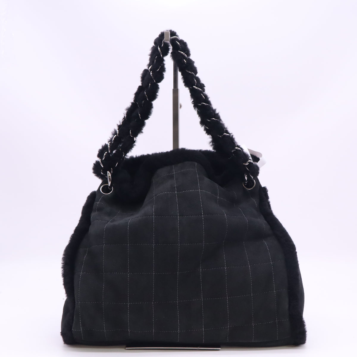 Chanel Square Stitch Chain Tote Quilted Shearling B24685
