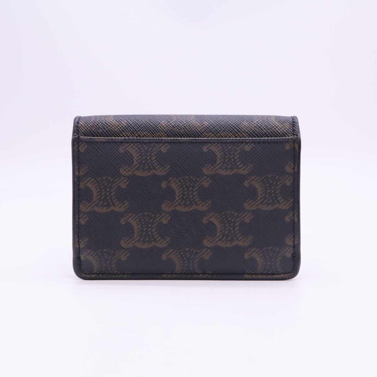 Celine Triomphe Canvas Calfskin Flap Card Holder Tan W23525