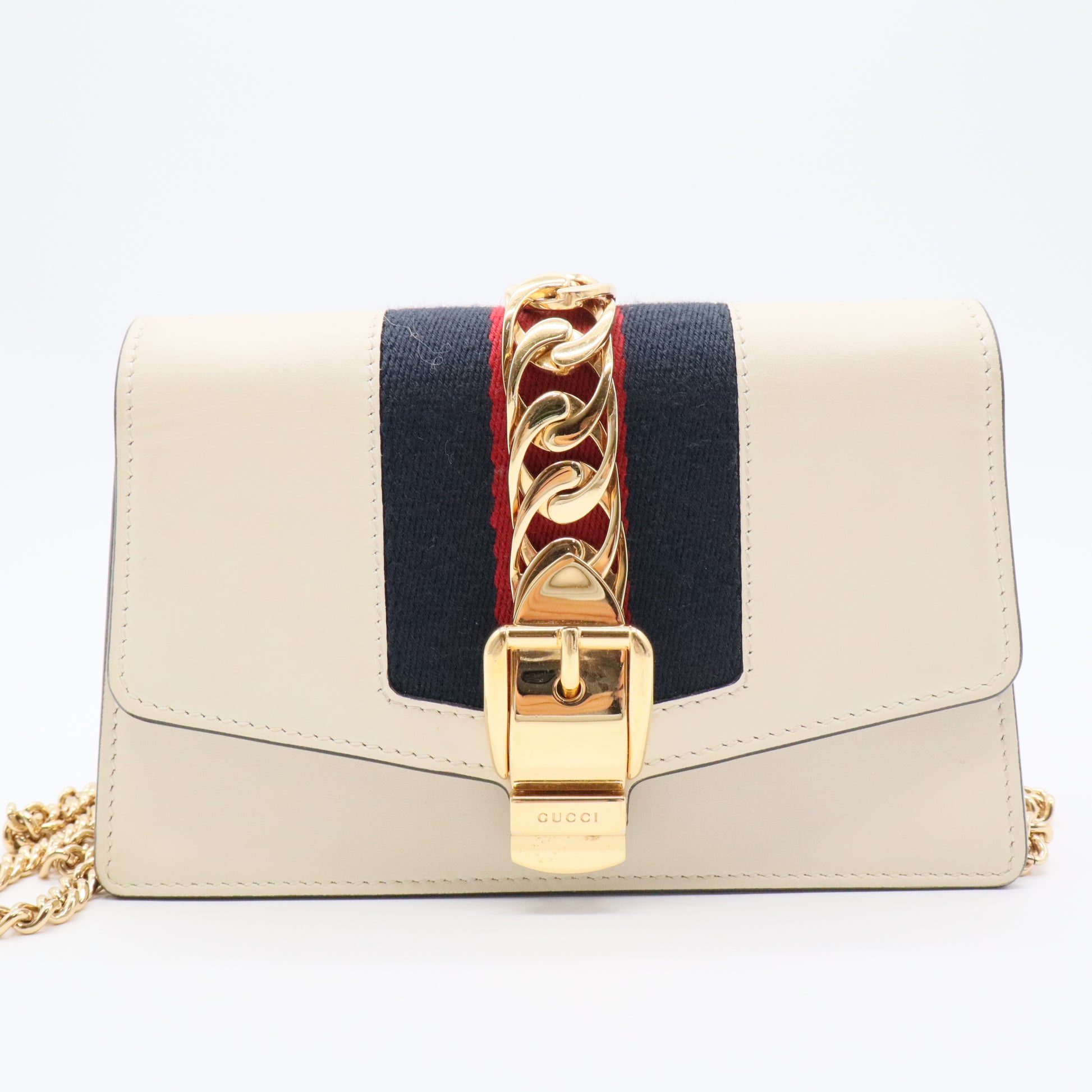 Calfskin Web Medium Sylvie Top Handle Bag White