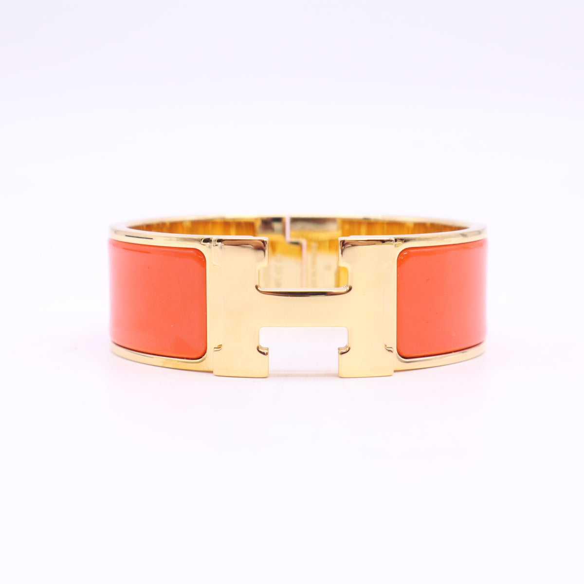 Orange Enamel Gold Plated Clic-Clac H PM Wide Bracelet W23406