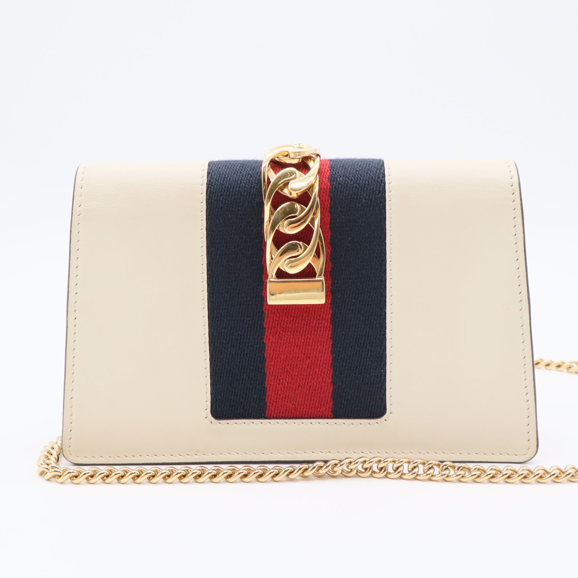 Calfskin Web Medium Sylvie Top Handle Bag White