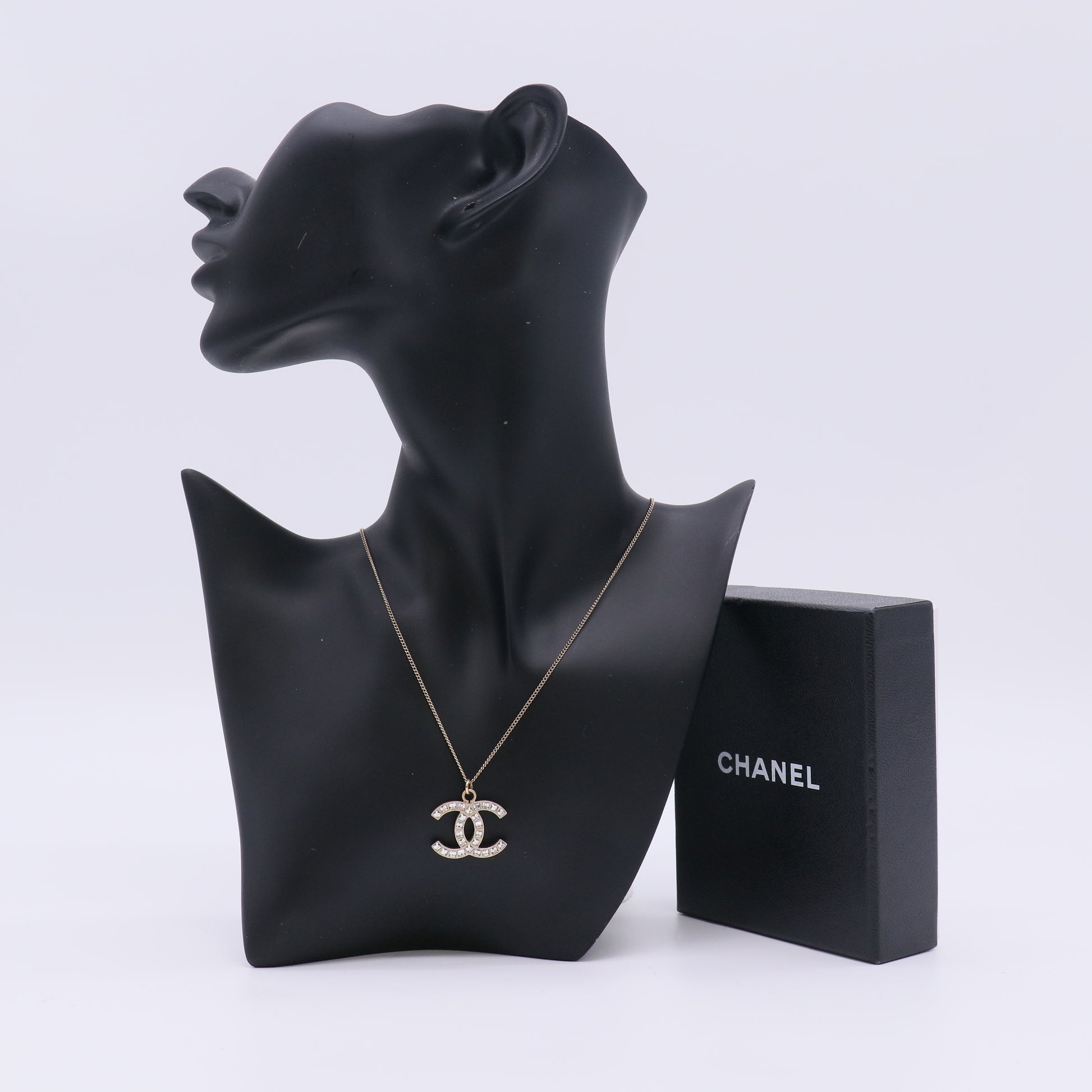 Chanel Gold Tone Baguette CC Pendant Necklace W22889