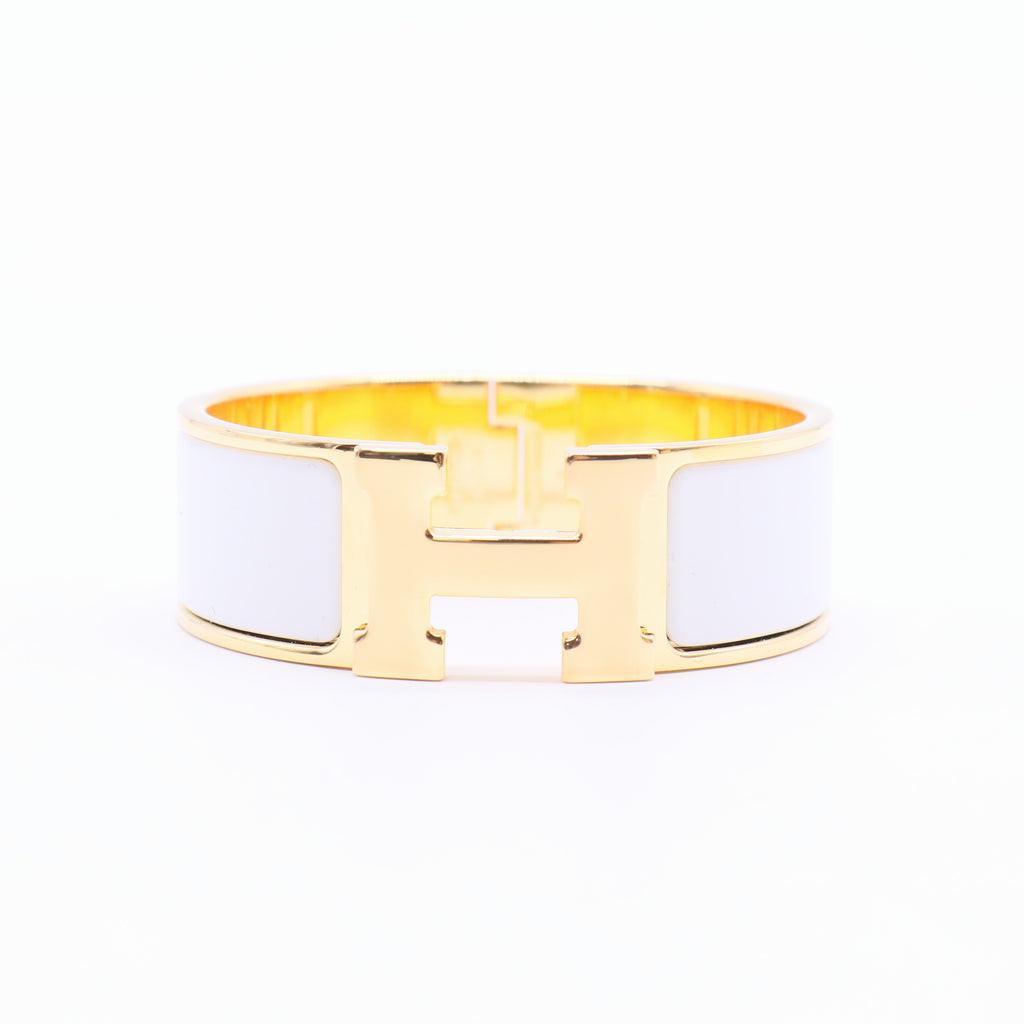 Gold-Plated White Enamel Clic Clac H Bracelet w/ Box W20092