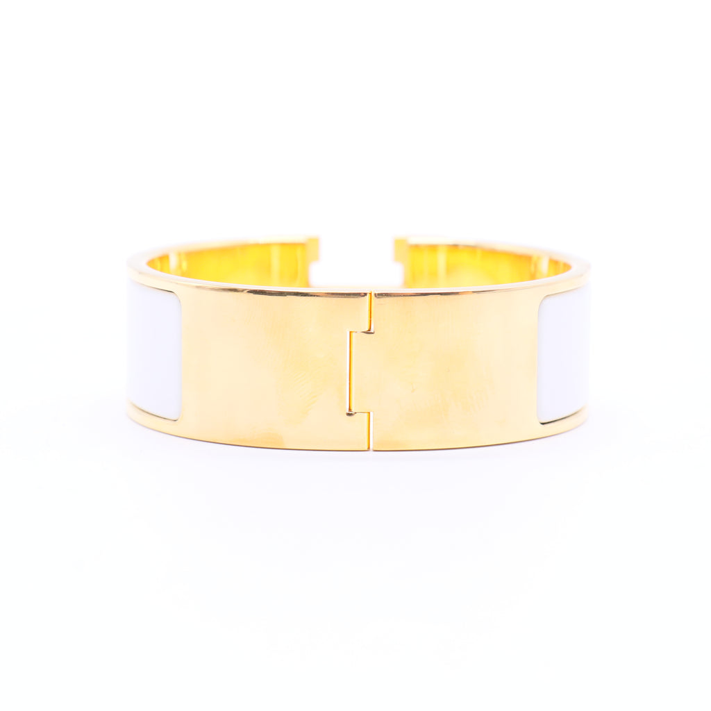 Gold-Plated White Enamel Clic Clac H Bracelet w/ Box W20092
