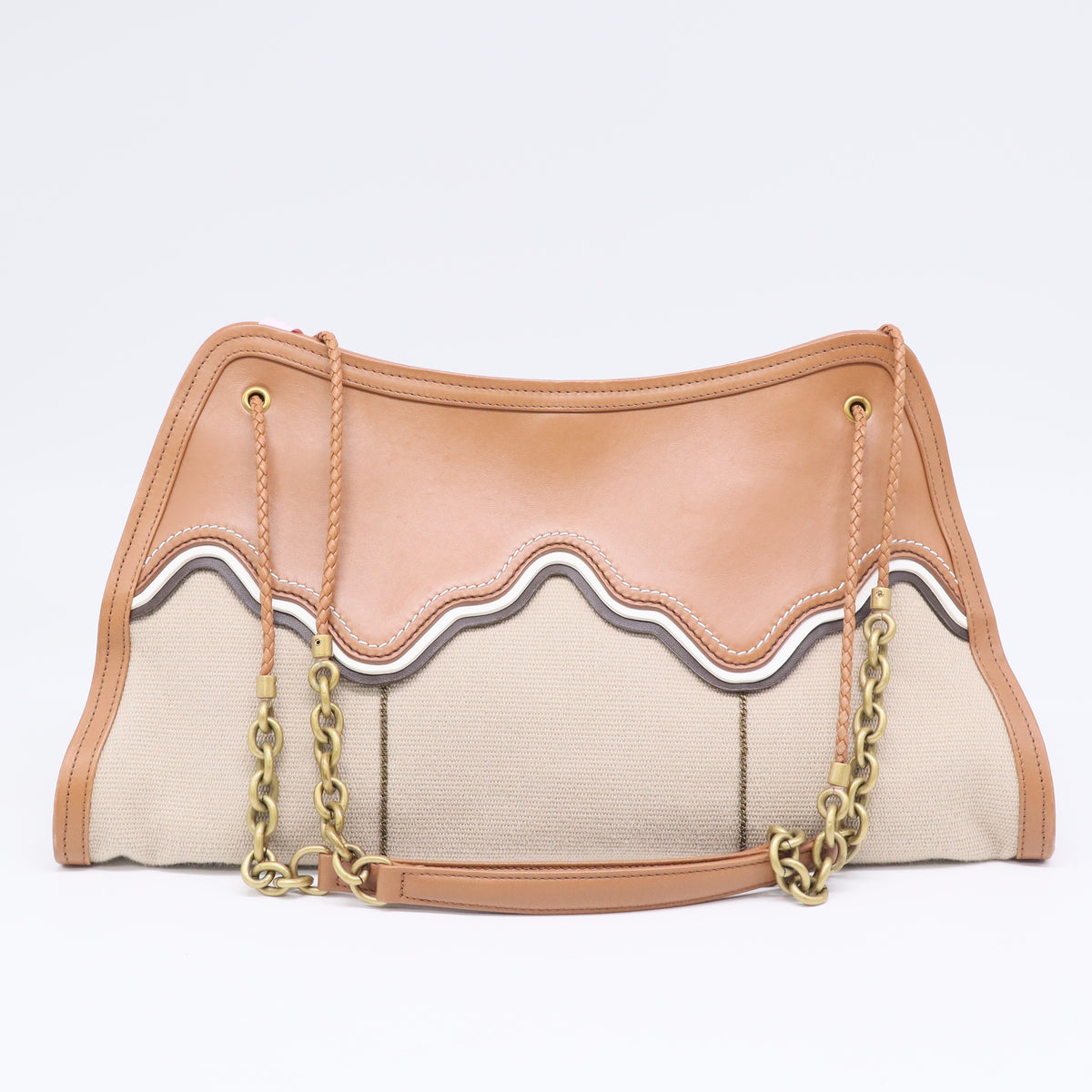 Bottega Veneta Chain Strap Bag in Beige Canvas Twins LDJ3420