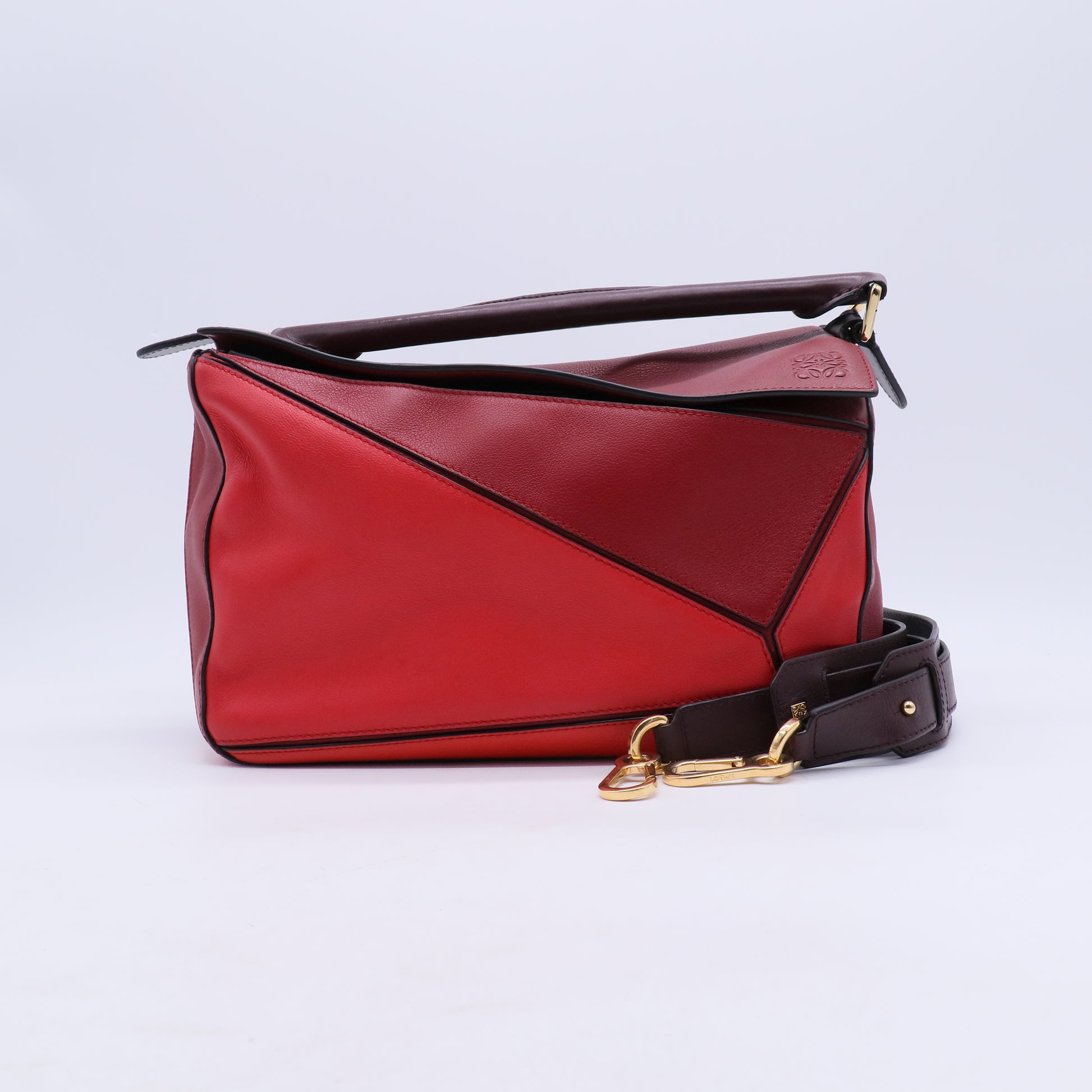 Red Grained Calfskin Leather Medium Puzzle Bag B21672