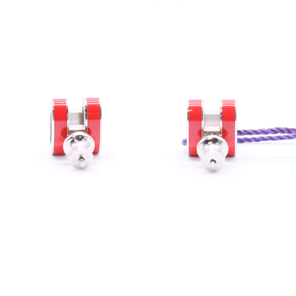 Hermes Hermes Gold Lacquered Mini Pop H Earrings Orange Red W20238