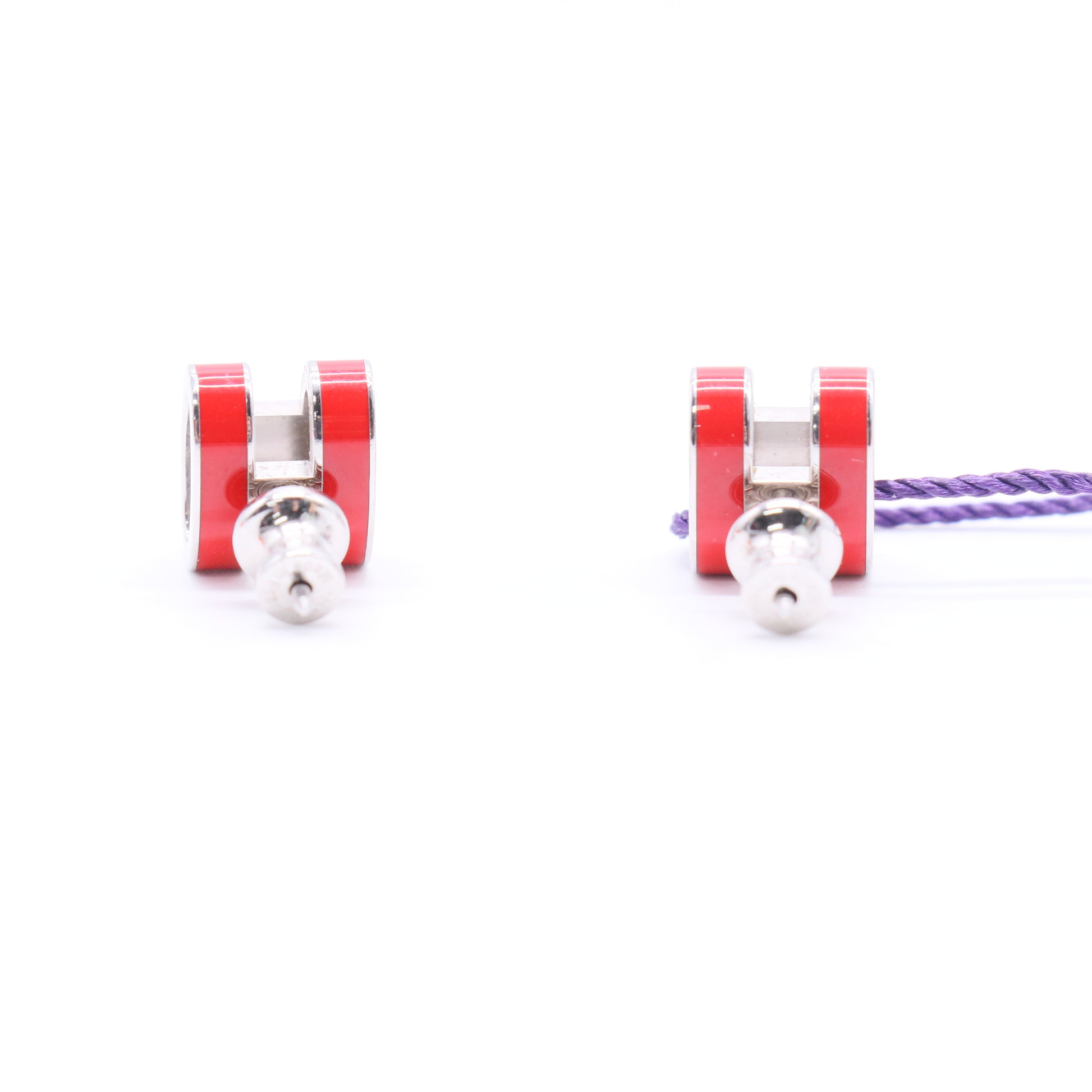 Hermes Hermes Gold Lacquered Mini Pop H Earrings Orange Red W20238