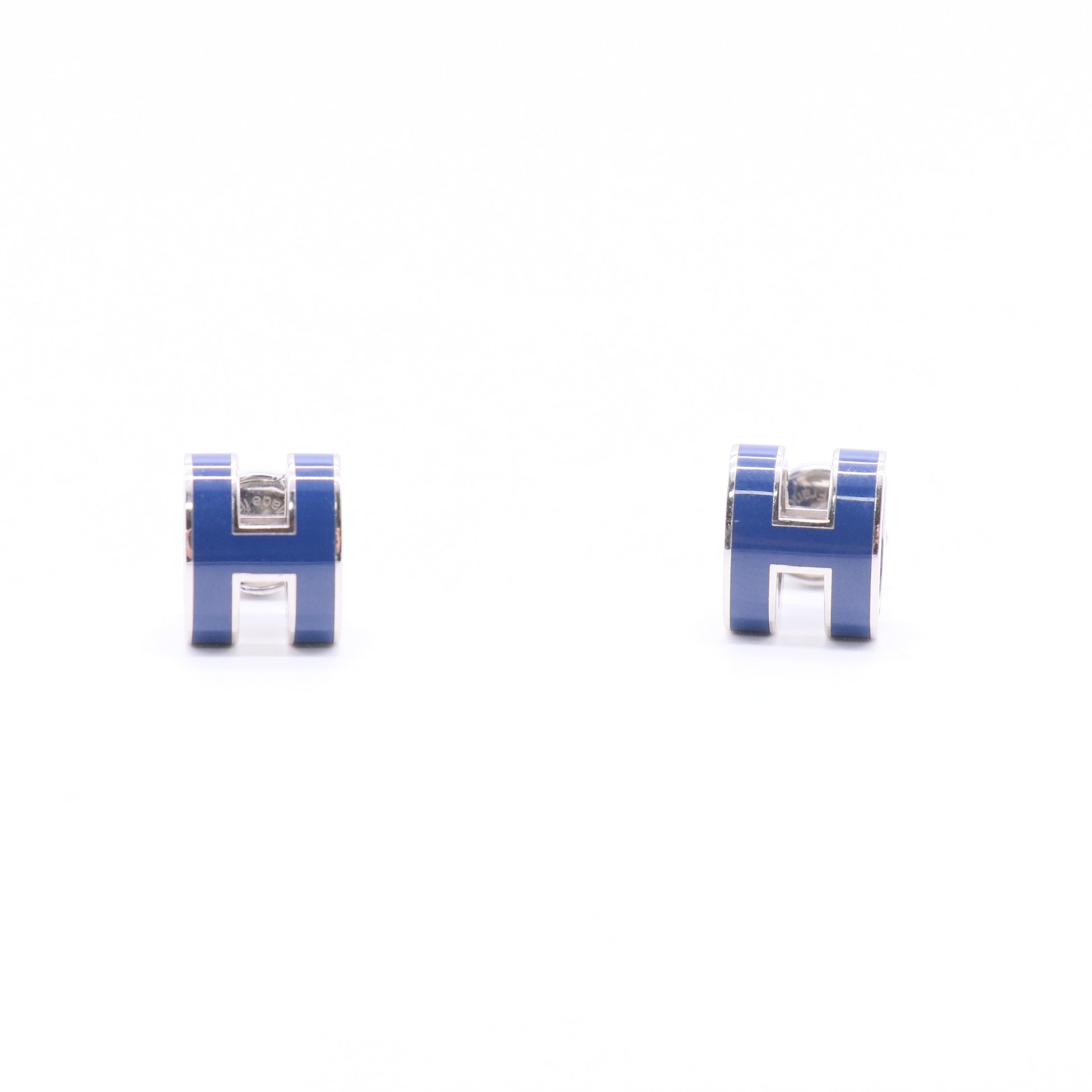Hermes Pop H Periwinkle Lacquer Palladium Plated Stud Earrings Twins W20246