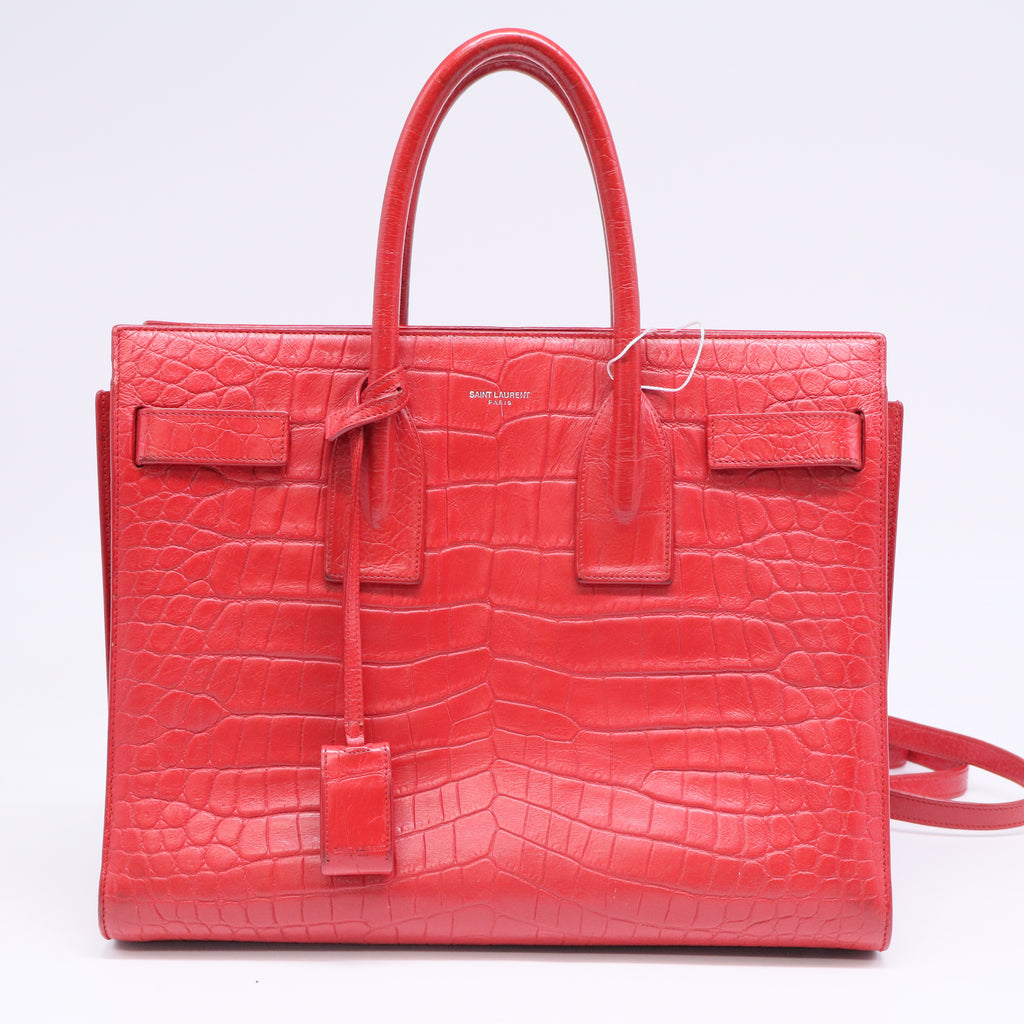 Red Crocodile Embossed Leather Small Sac de Jour Tote Bag twins LDJ3418