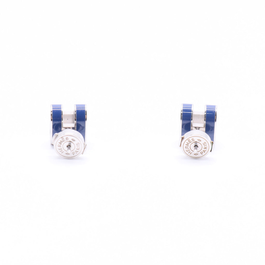 Hermes Pop H Periwinkle Lacquer Palladium Plated Stud Earrings Twins W20246
