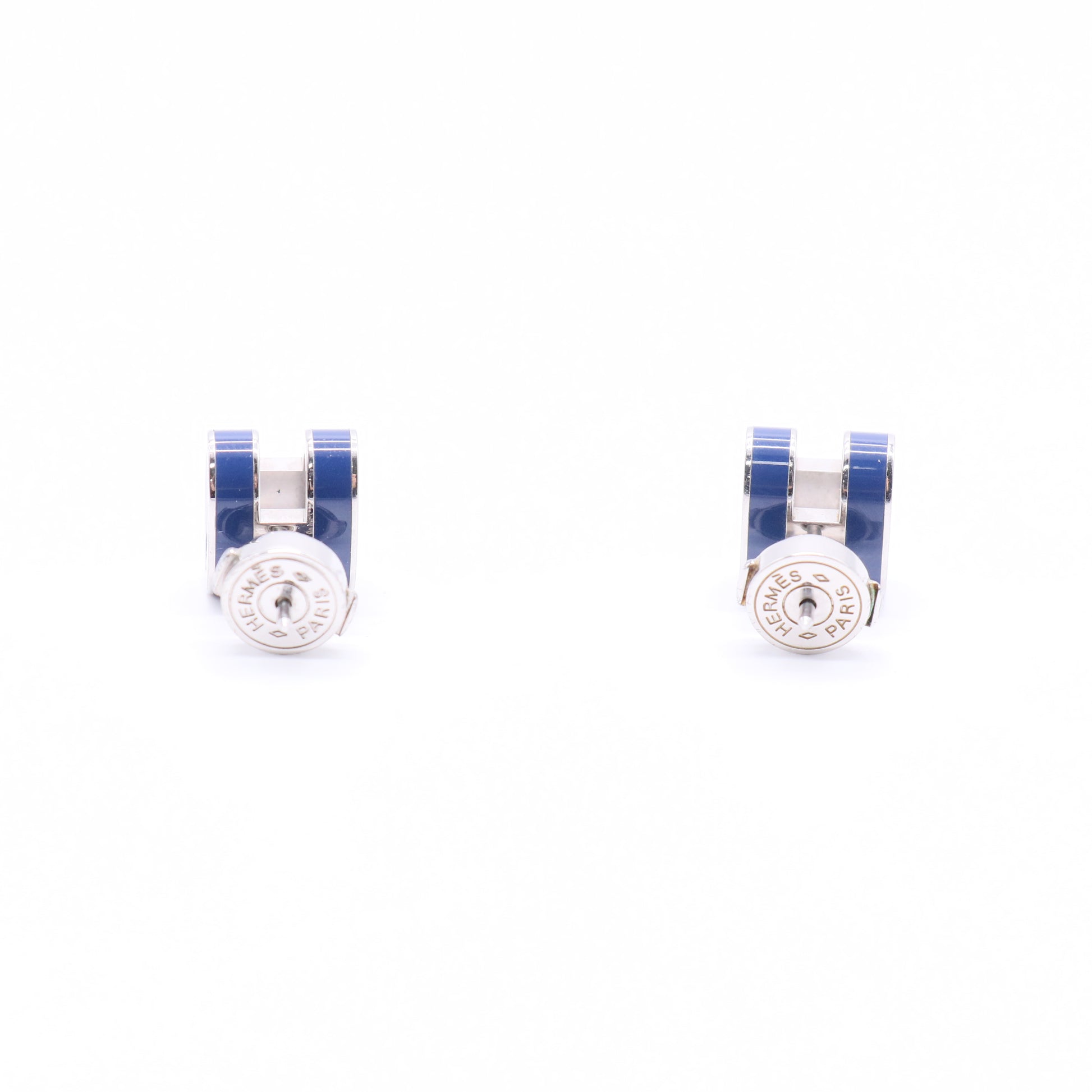 Hermes Pop H Periwinkle Lacquer Palladium Plated Stud Earrings Twins W20246