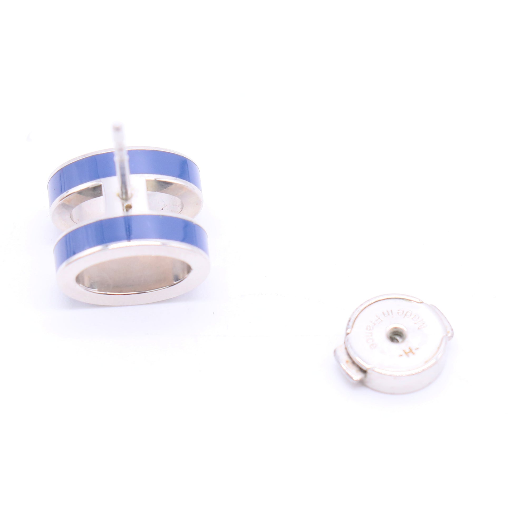 Hermes Pop H Periwinkle Lacquer Palladium Plated Stud Earrings Twins W20246