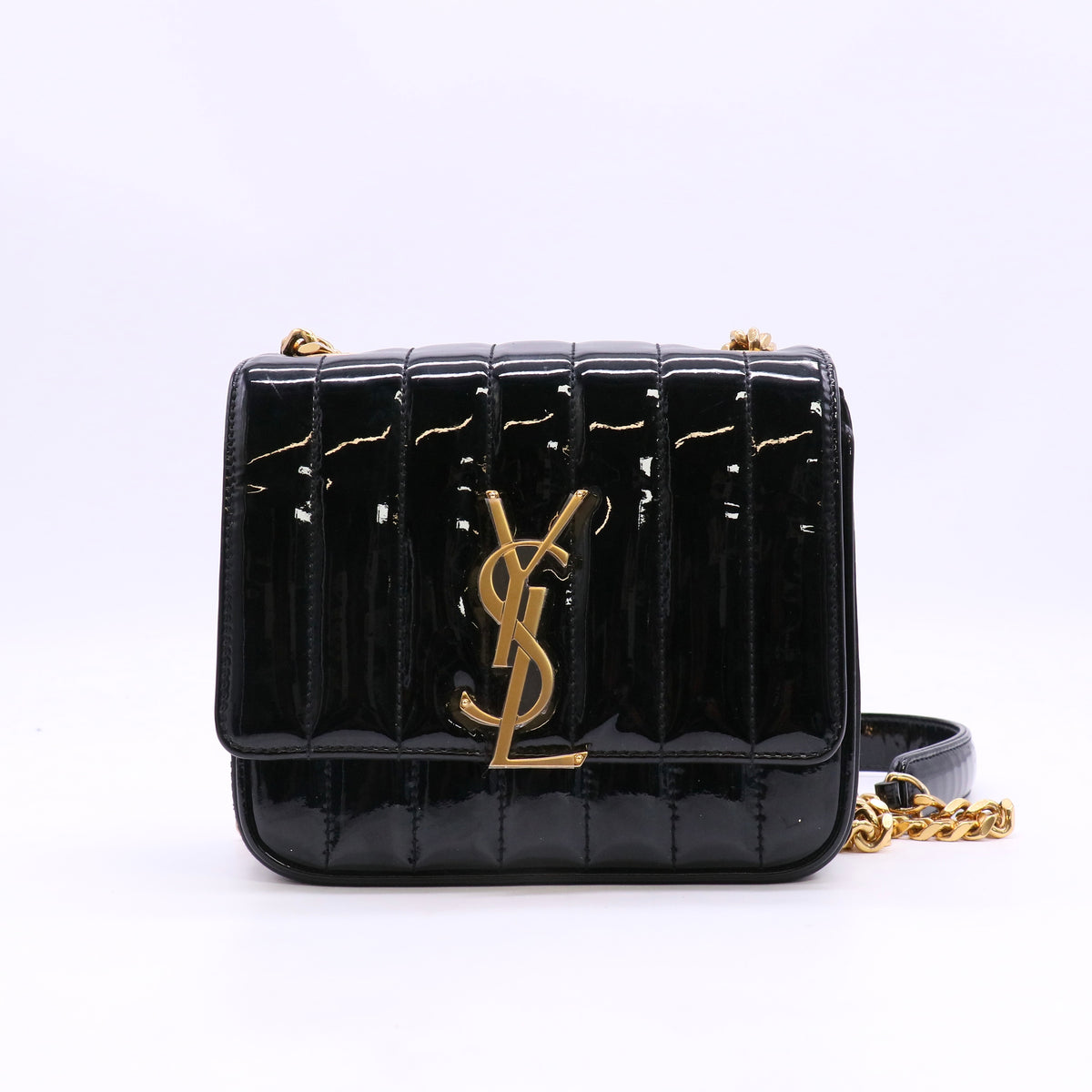 Saint Laurent Patent Calfskin Matelasse Monogram Small Vicky Chain Bag Twins LDZ1538
