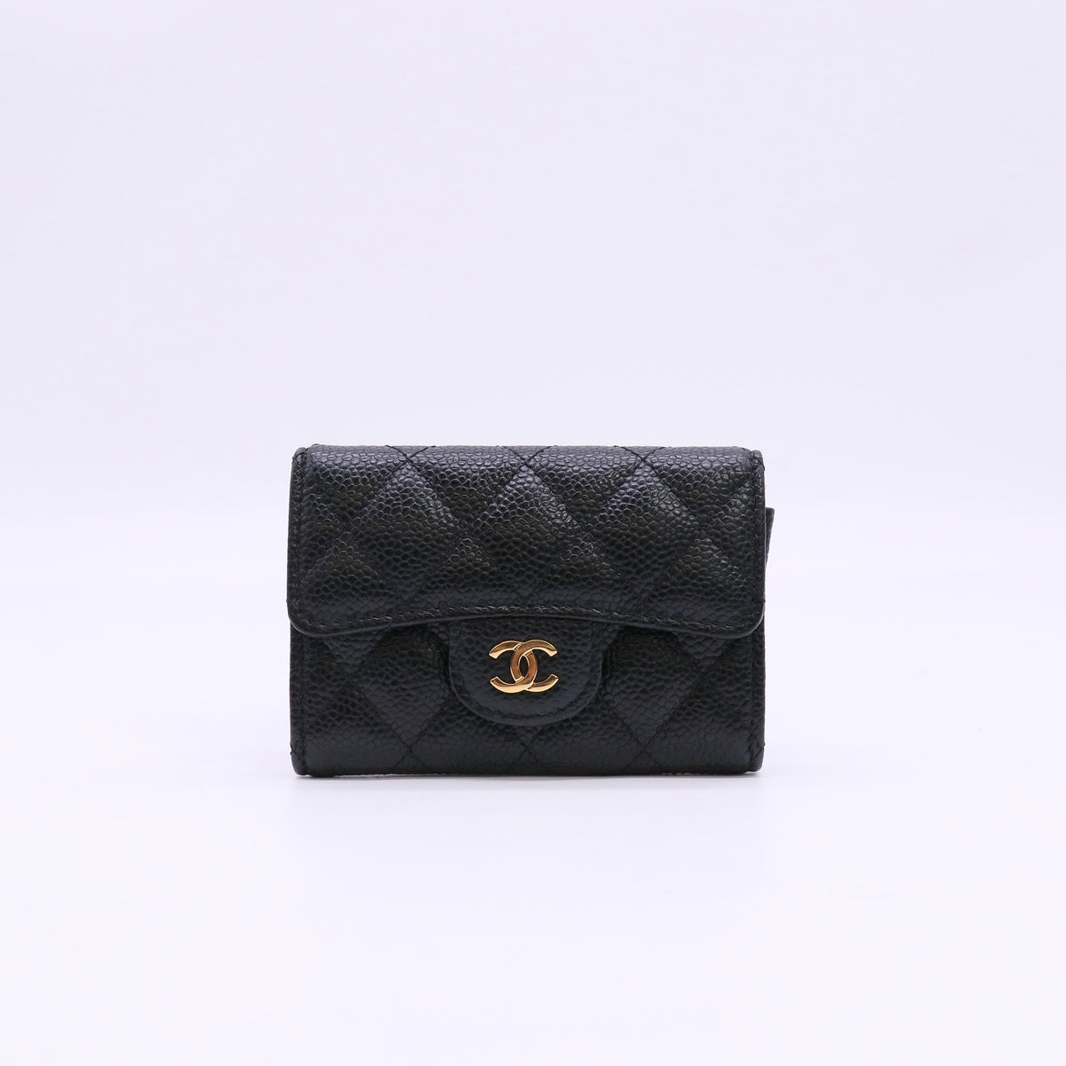 Chanel Black Quilted Caviar Classic Small Flap Wallet Gold Twins LDZ1547