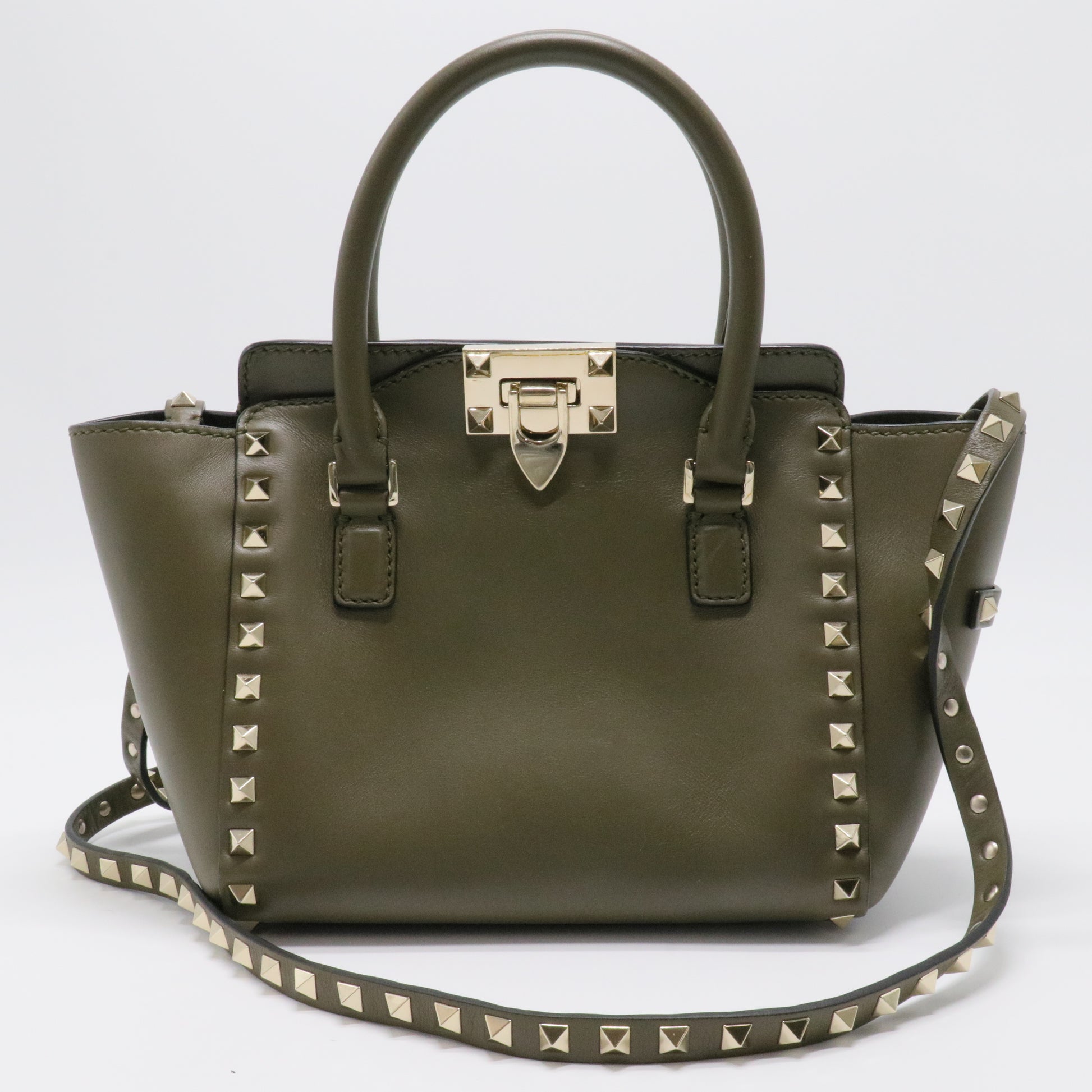 Green Leather Mini Rockstud Trapeze Tote