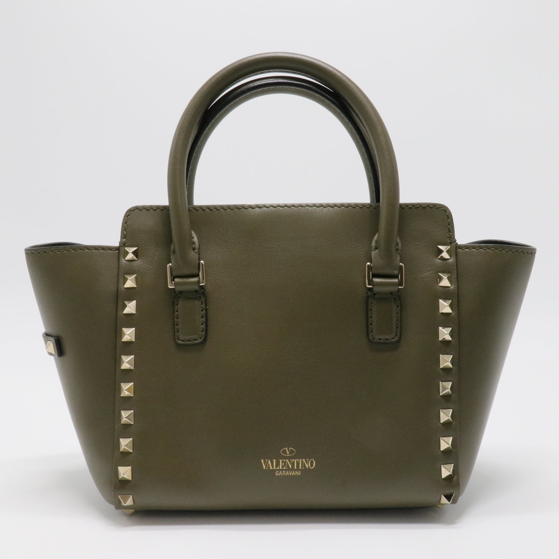 Green Leather Mini Rockstud Trapeze Tote
