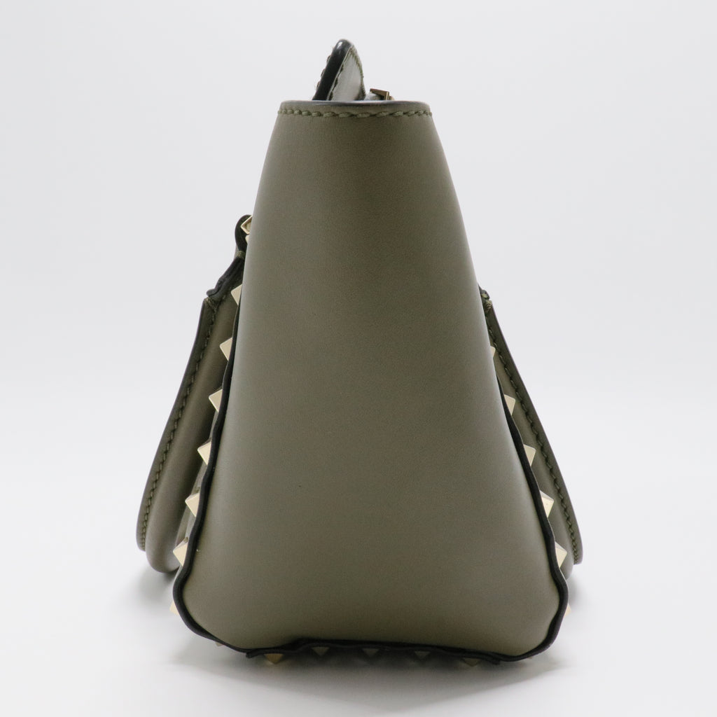 Green Leather Mini Rockstud Trapeze Tote
