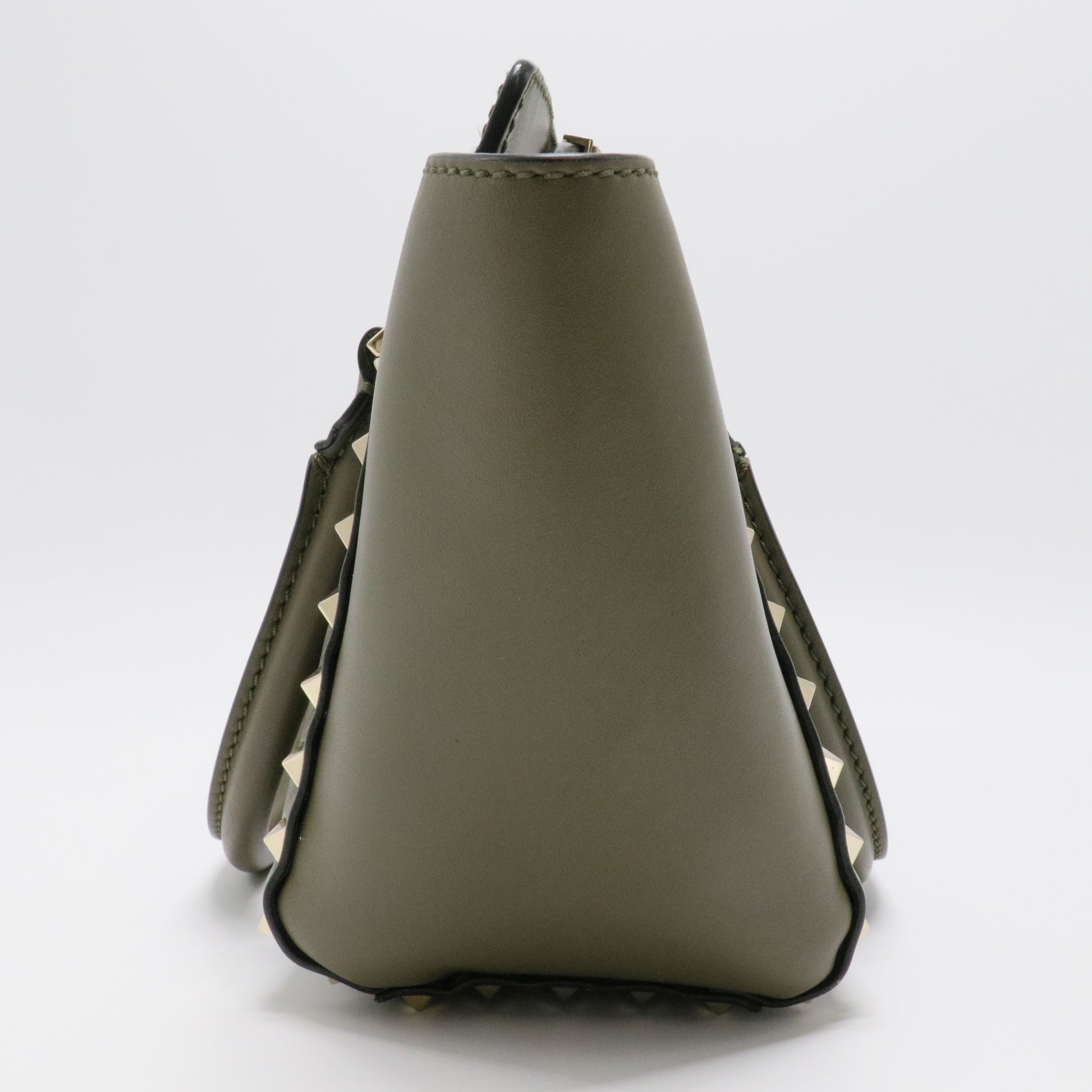 Green Leather Mini Rockstud Trapeze Tote