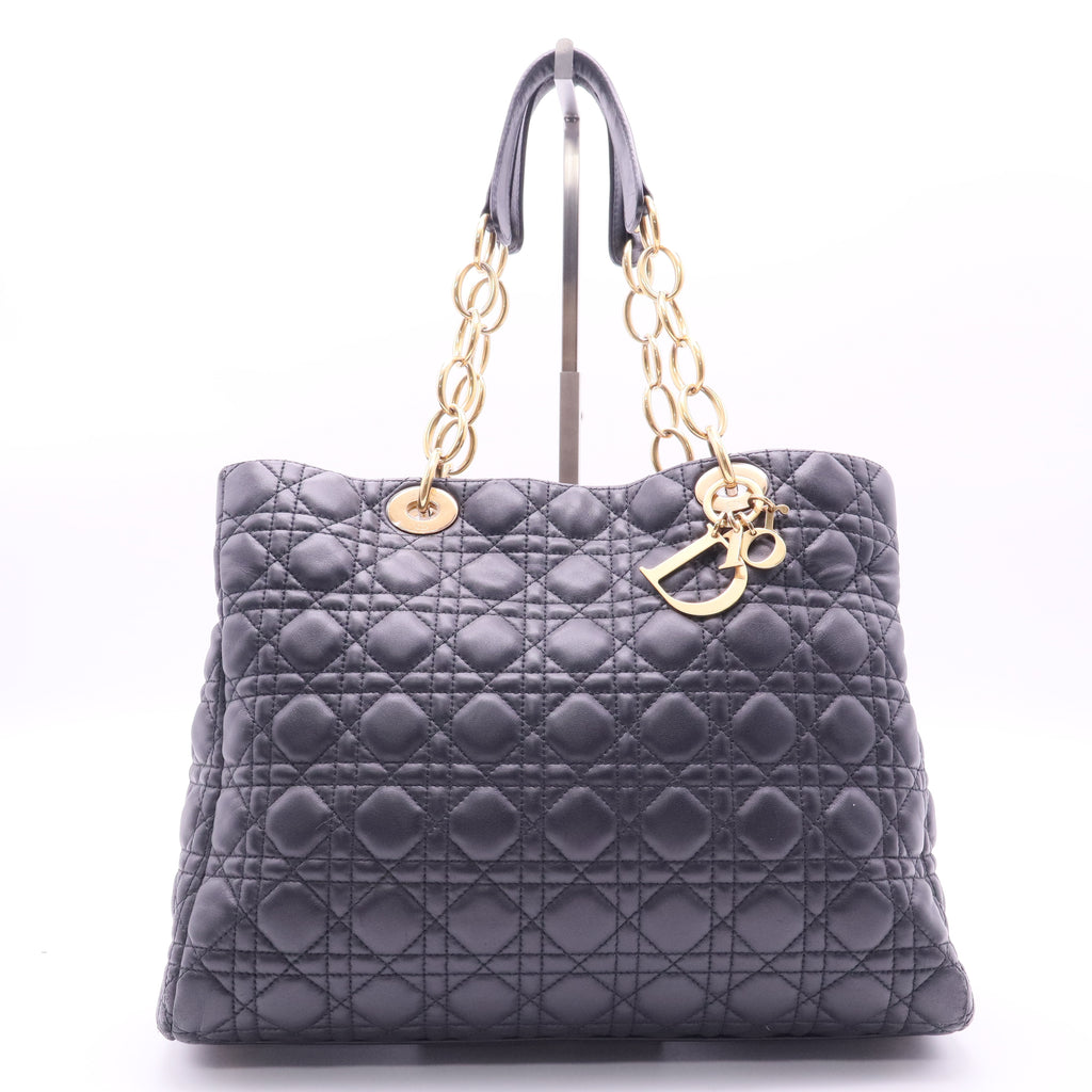Dior Black Quilted Cannage Lambskin Dior Soft Shopping Tote twins