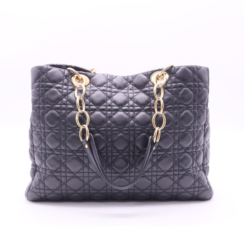 Dior Black Quilted Cannage Lambskin Dior Soft Shopping Tote twins