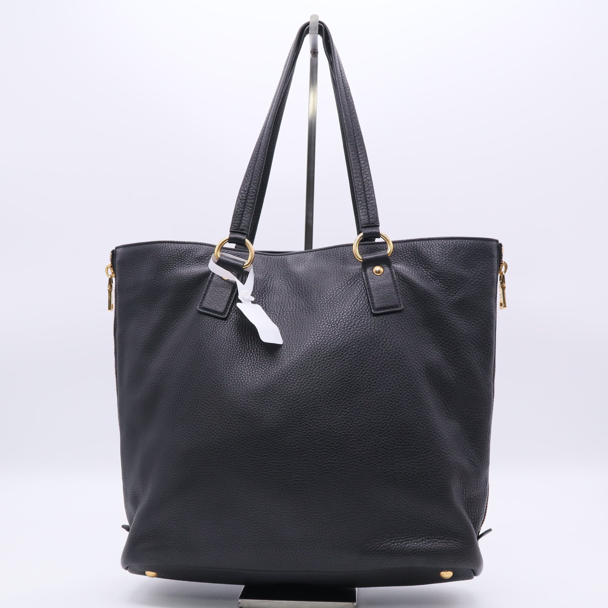 Prada Black Vitello Daino Leather Large Shopping Tote Bag twins B20817