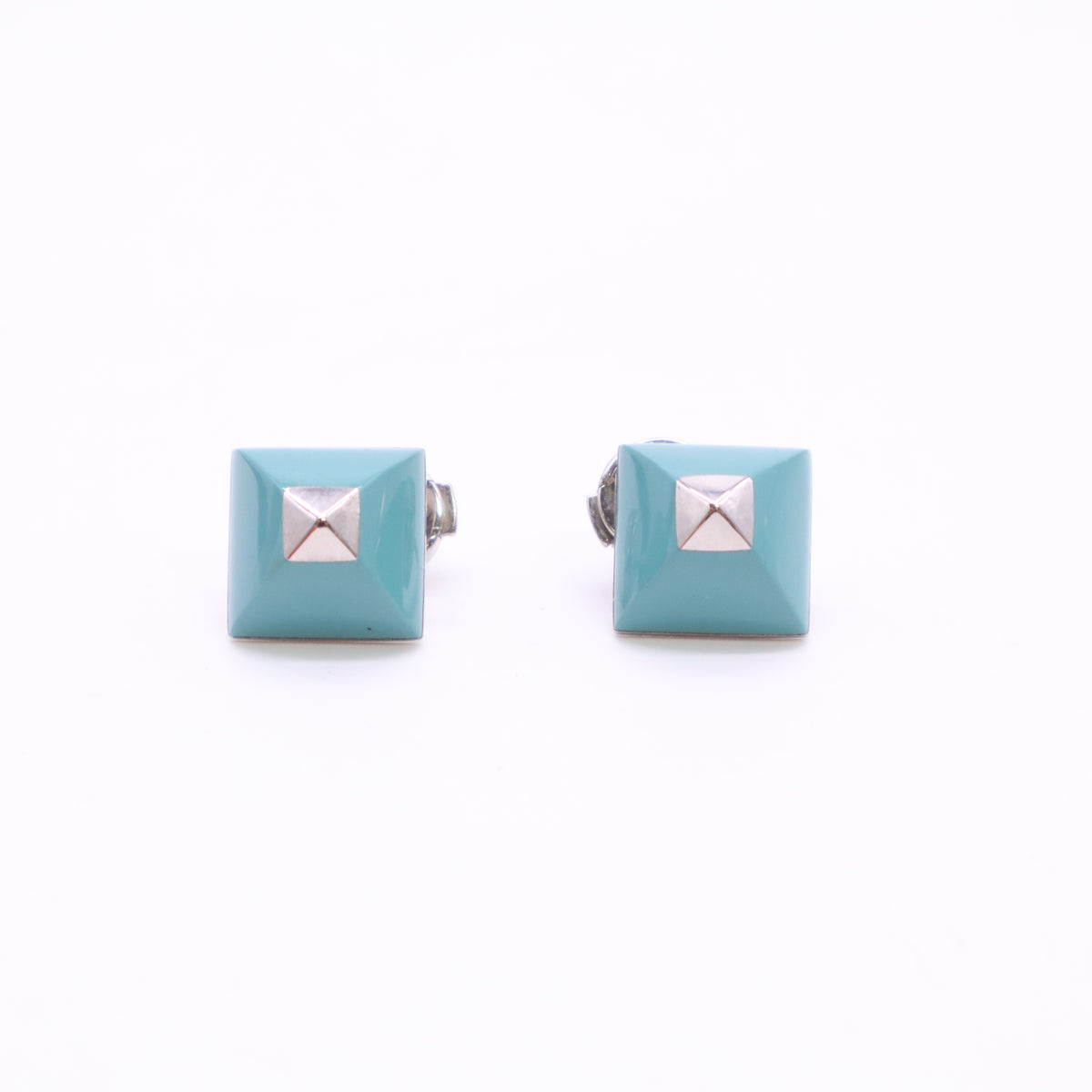 HERMES Medor Cupidon Earrings Metal Silver Blue Diamond Pyramid Twins W23632