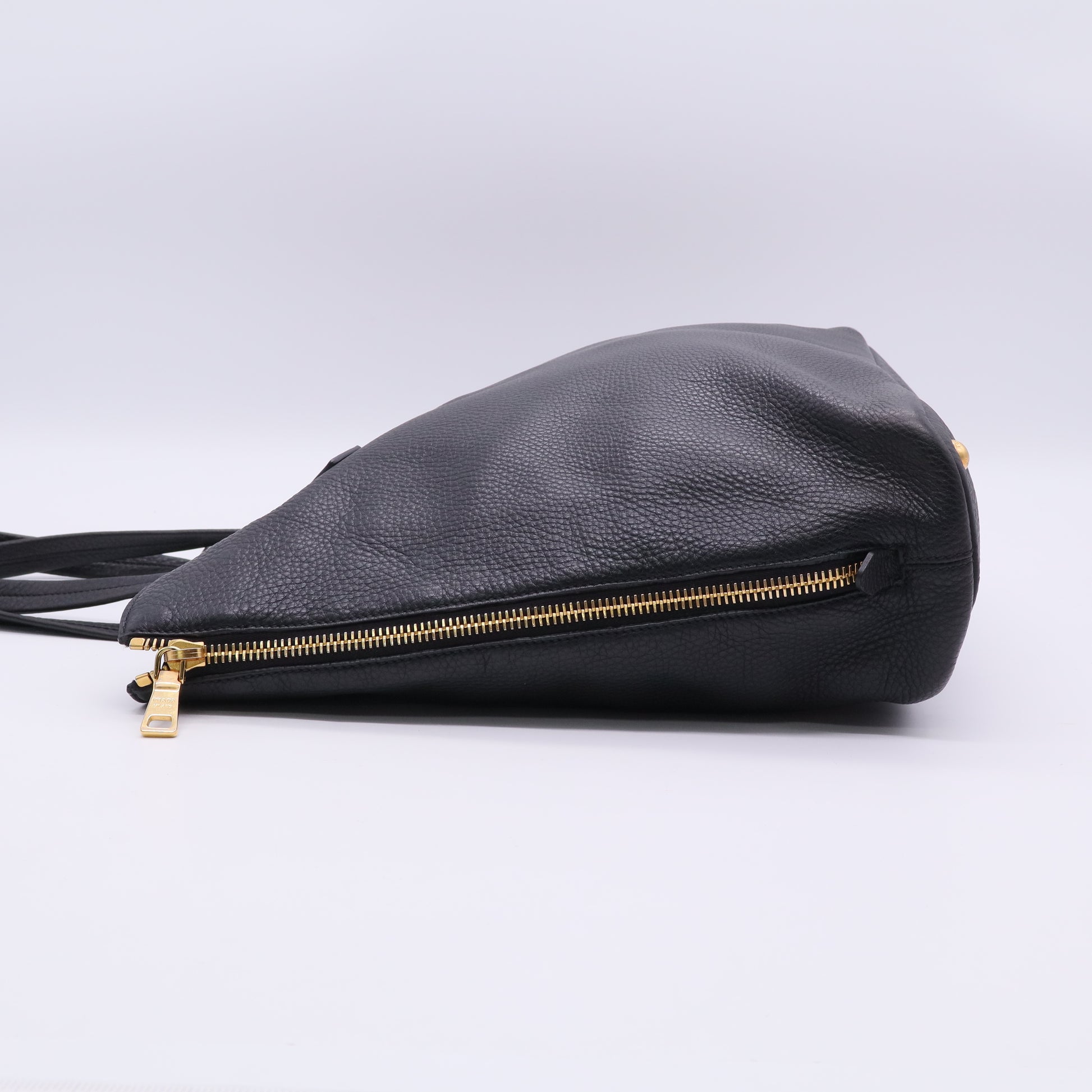 Prada Black Vitello Daino Leather Large Shopping Tote Bag twins B20817