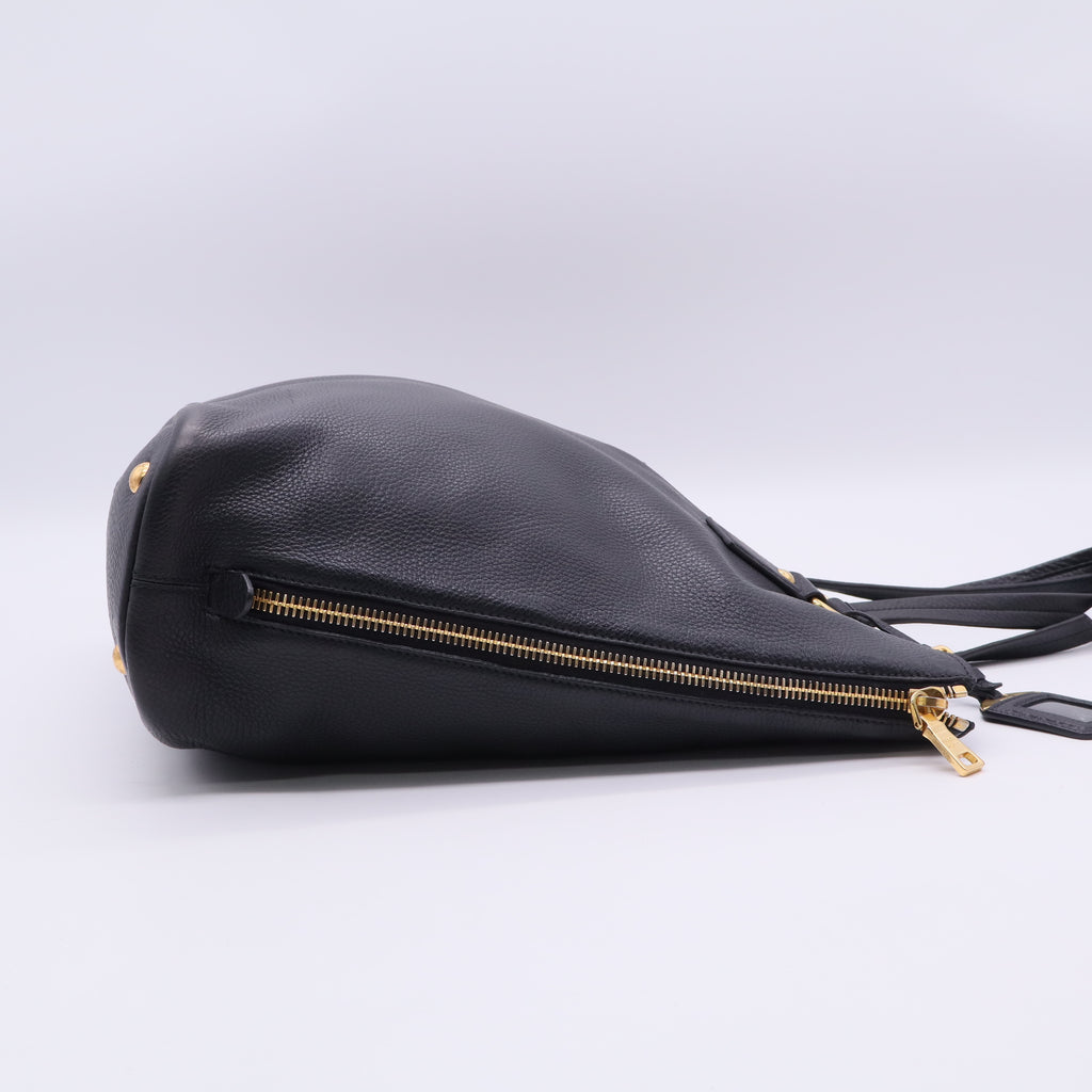 Prada Black Vitello Daino Leather Large Shopping Tote Bag twins B20817