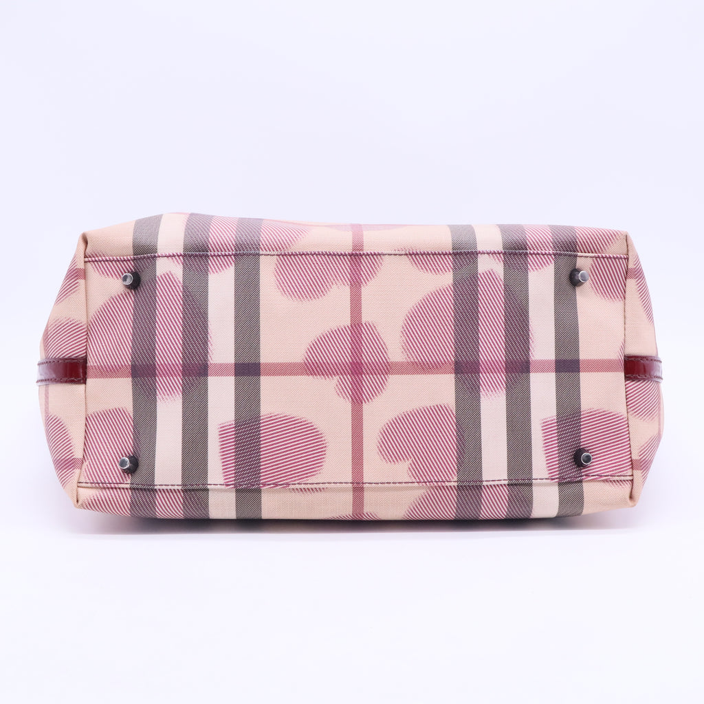 Burgundy/Beige Heart Print Check PVC and Patent Leather Brit Tote B12198