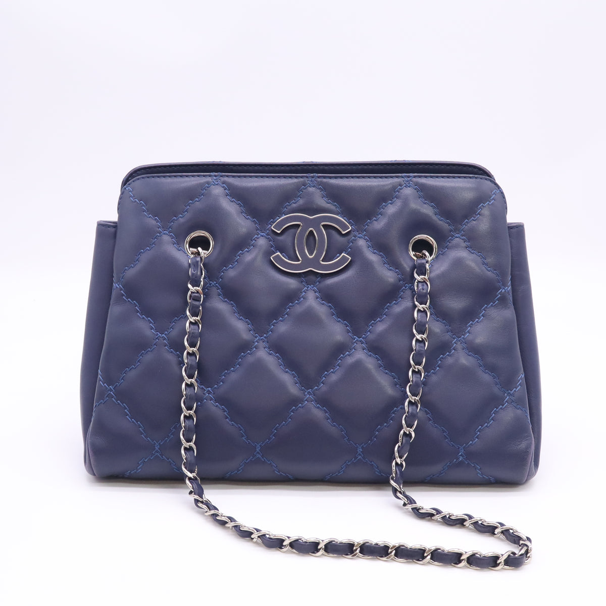 Chanel Quilted Shoulder Bag Calfskin Dark Blue Twins B24836