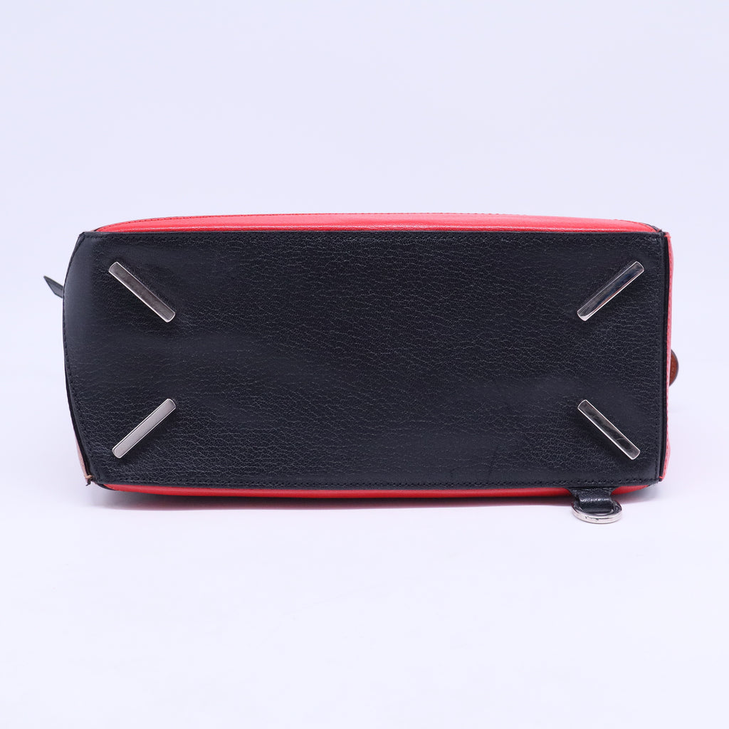 Calfskin Colorblock Medium Puzzle Bag Tan Red Black B20423