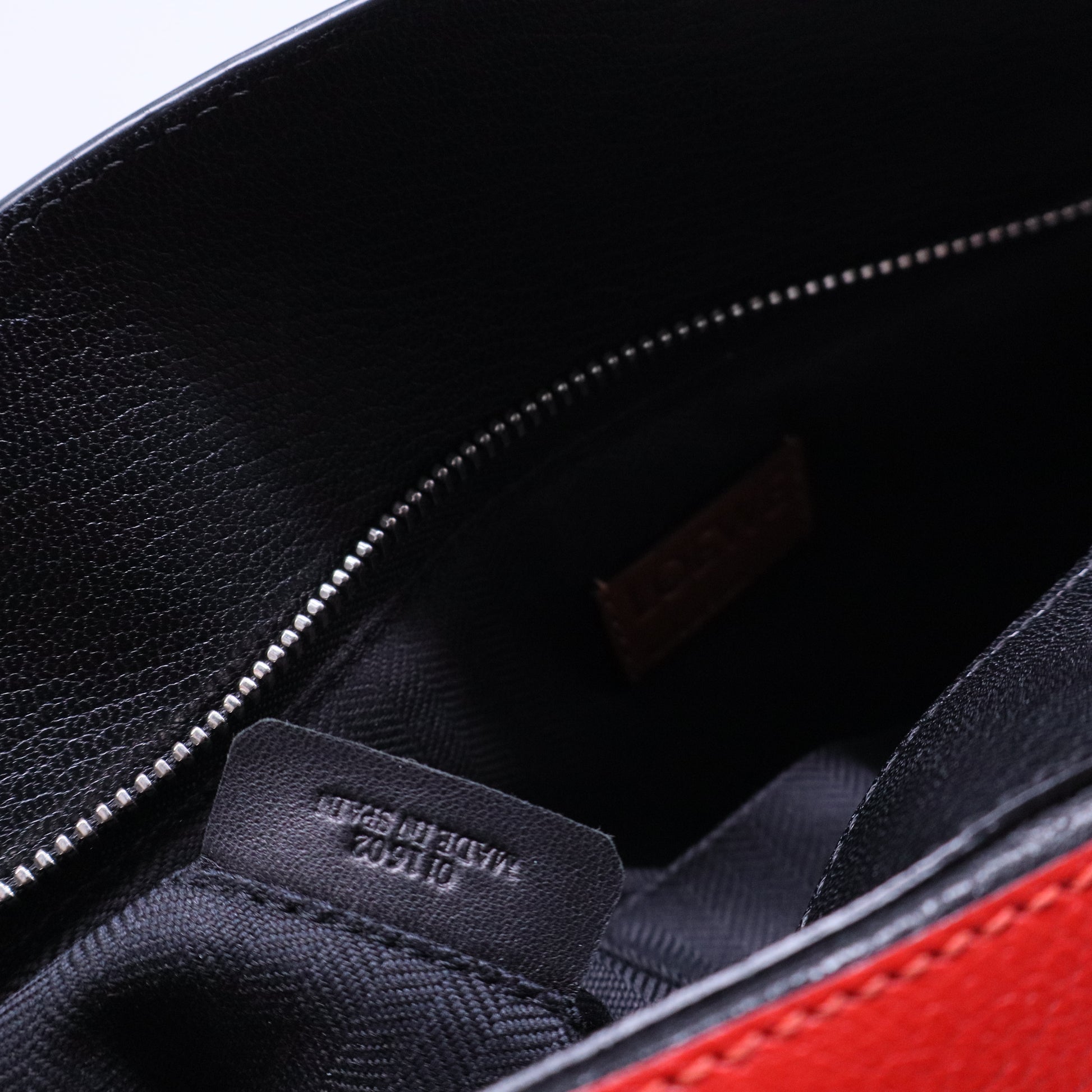 Calfskin Colorblock Medium Puzzle Bag Tan Red Black B20423