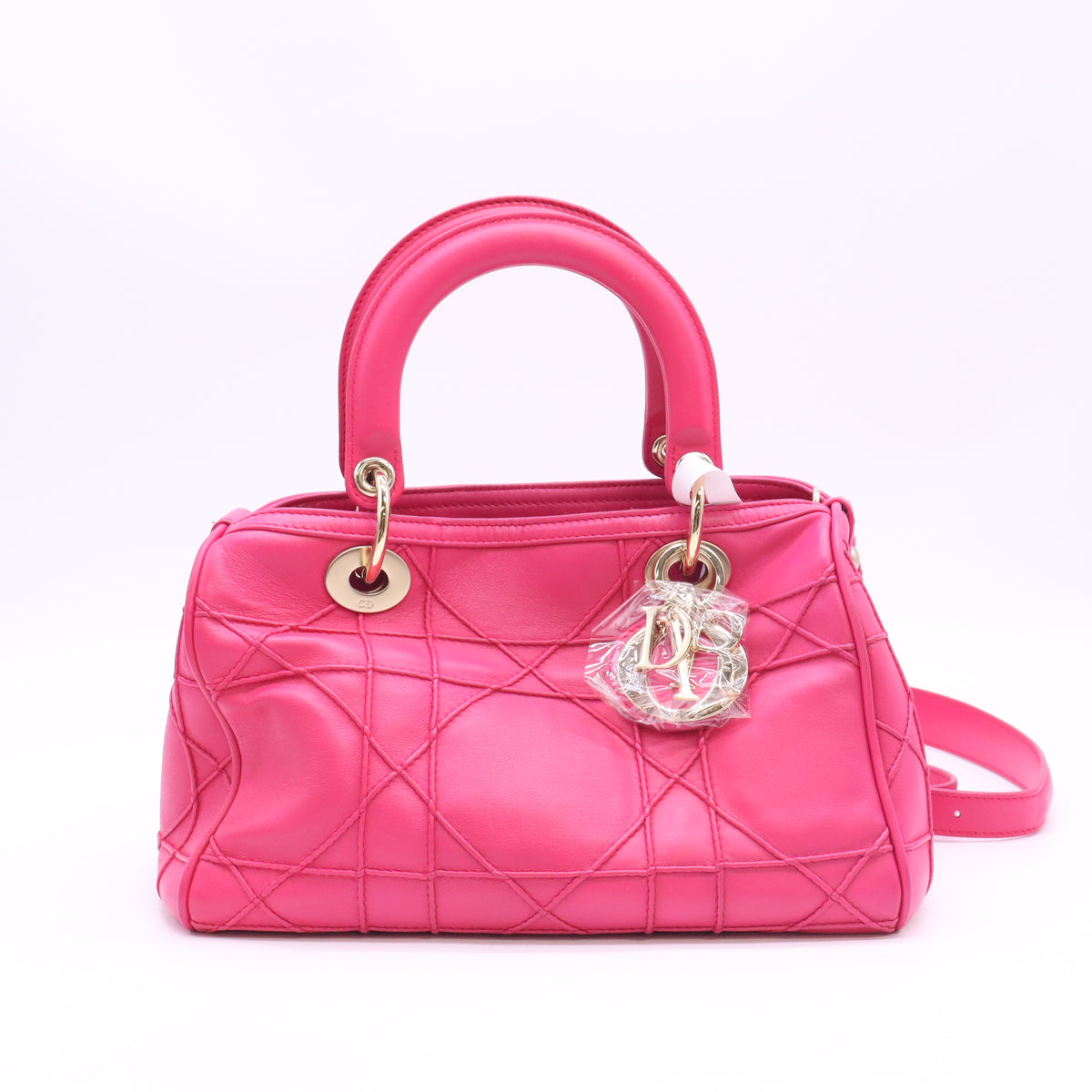 Christian Dior Pink Cannage Quilted Lambskin Leather Granville Polochon Bag Twins B24132