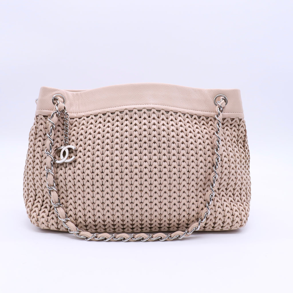 Biege Braided Leather CC Shoulder Bag Twins LDJ3959
