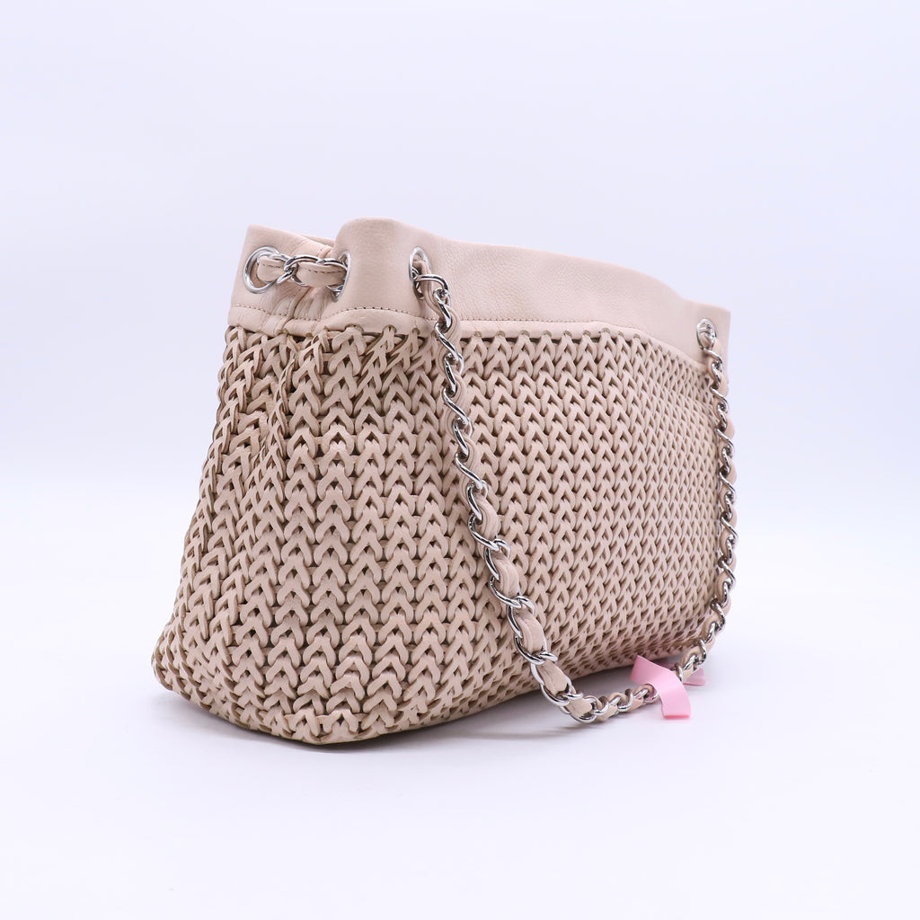 Biege Braided Leather CC Shoulder Bag Twins LDJ3959