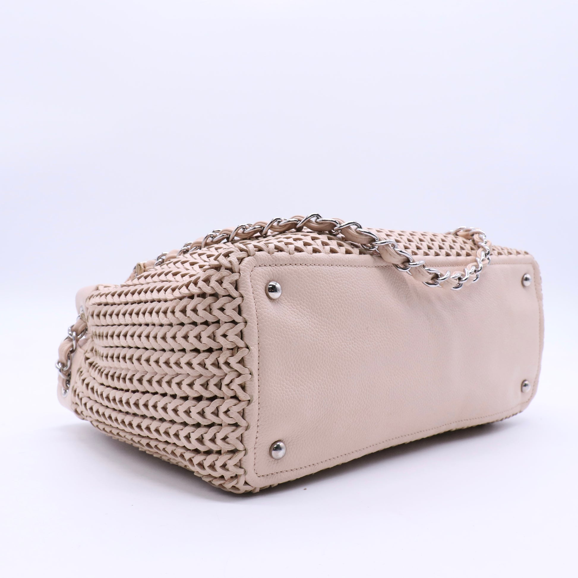 Biege Braided Leather CC Shoulder Bag Twins LDJ3959