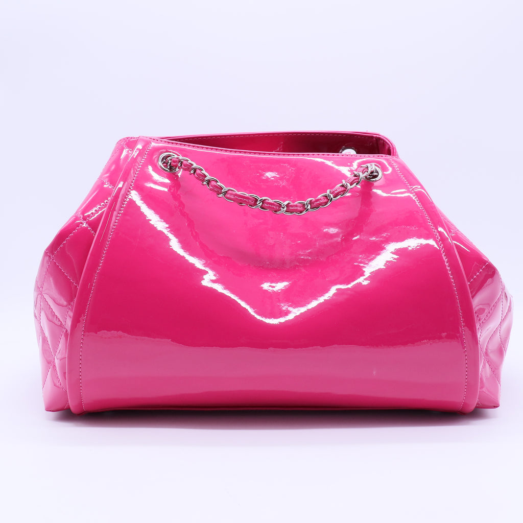 CHANEL Pink CC Patent Leather Lipstick Ligne big Accordion Shoulder Bag Twins