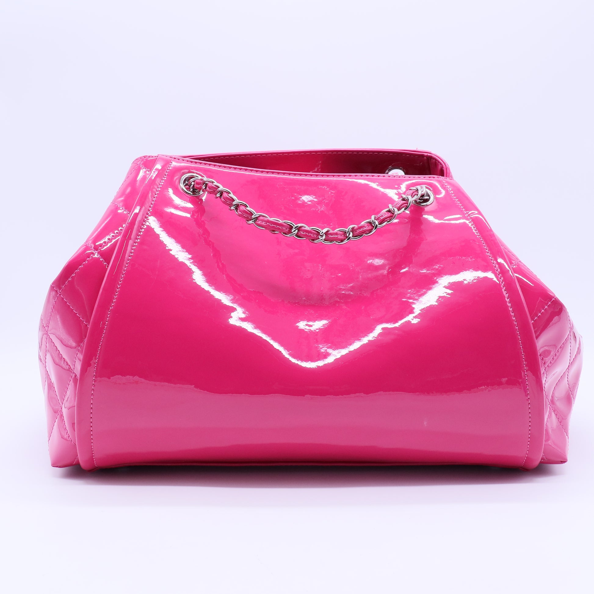 CHANEL Pink CC Patent Leather Lipstick Ligne big Accordion Shoulder Bag Twins