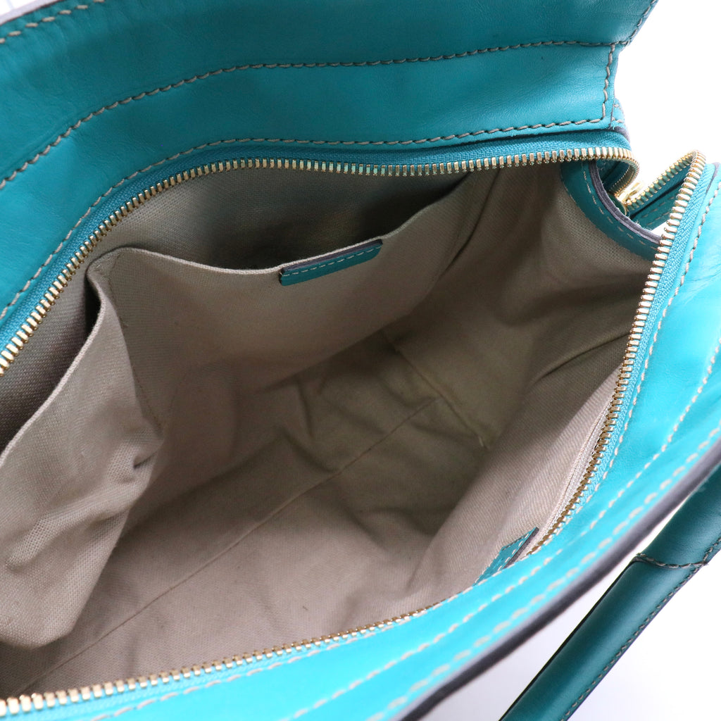 Pebbled Calfskin Small Honeywood Tote Kingfisher Twins B20746