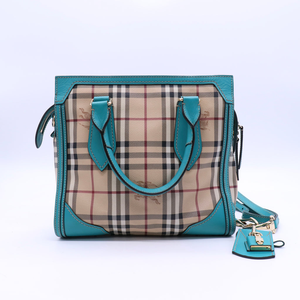 Pebbled Calfskin Small Honeywood Tote Kingfisher Twins B20746