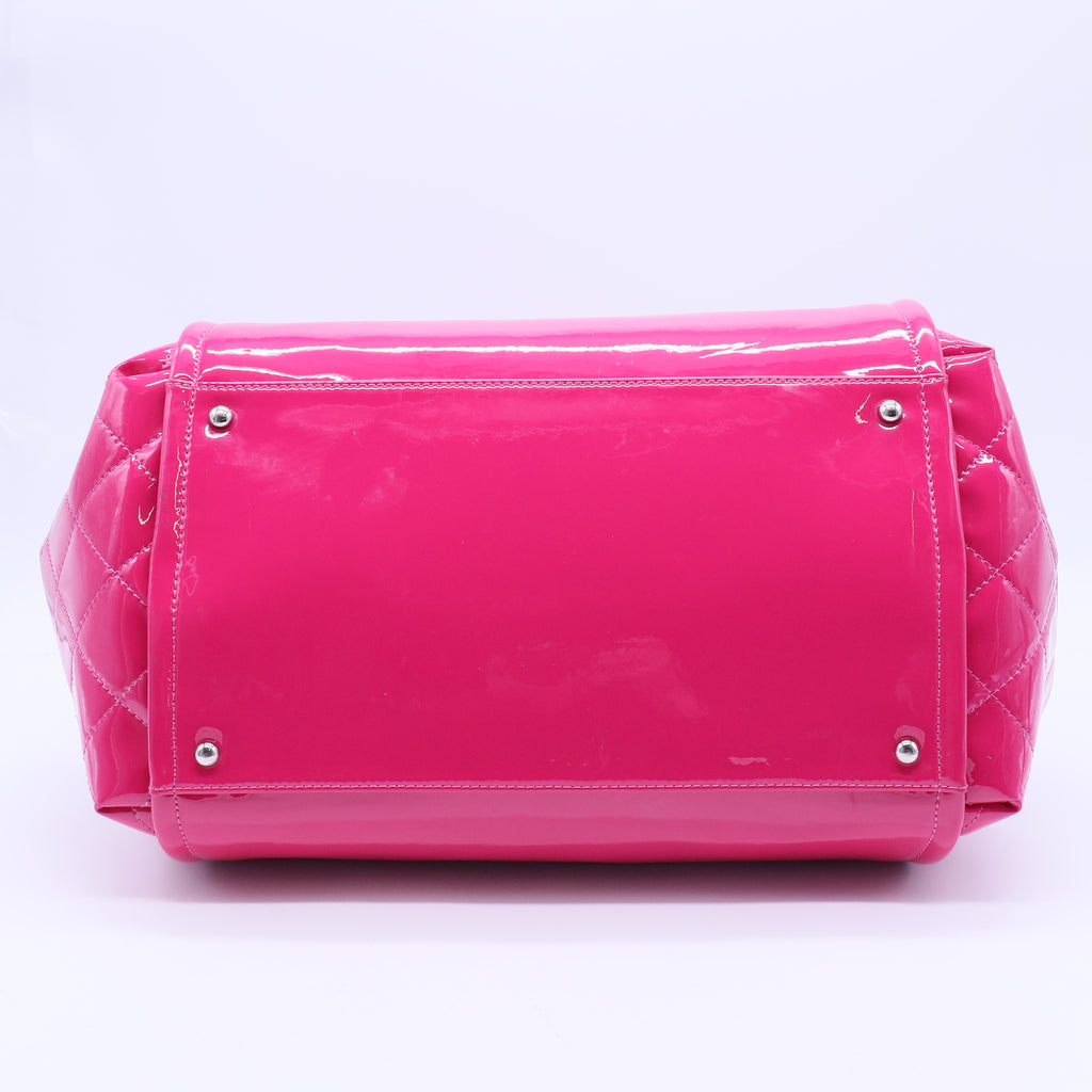CHANEL Pink CC Patent Leather Lipstick Ligne big Accordion Shoulder Bag Twins