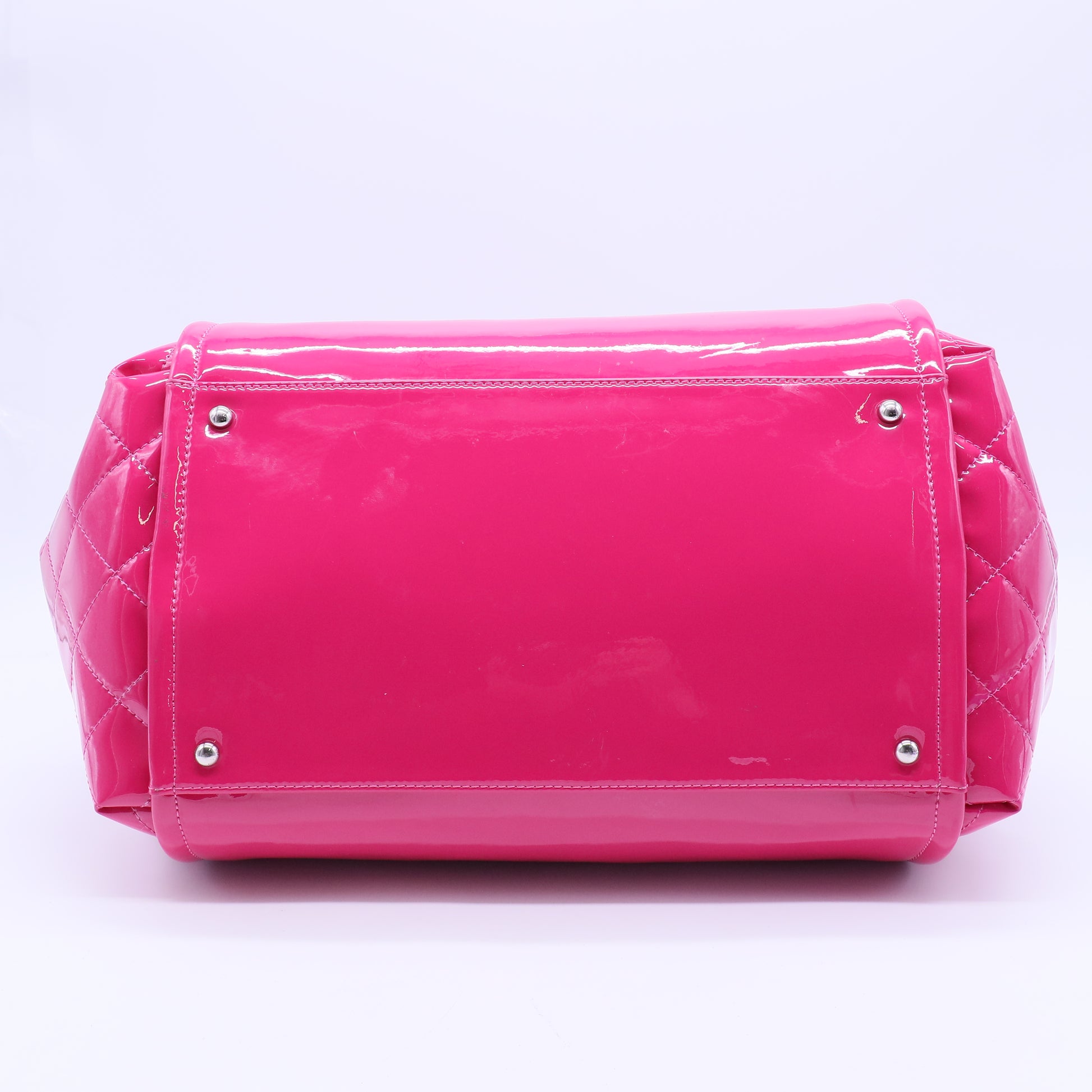 CHANEL Pink CC Patent Leather Lipstick Ligne big Accordion Shoulder Bag Twins