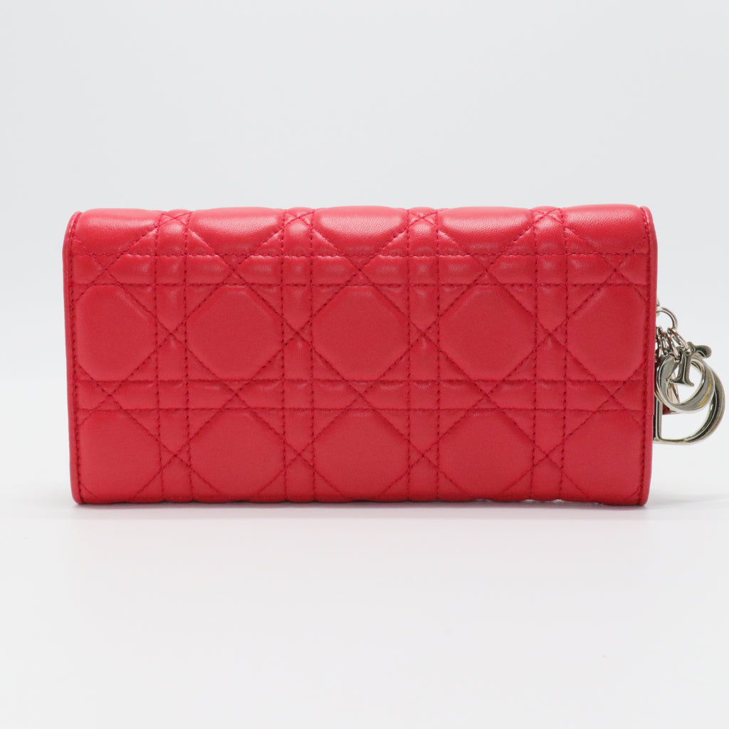 Red Cannage Leather Lady Dior Wallet On Chain