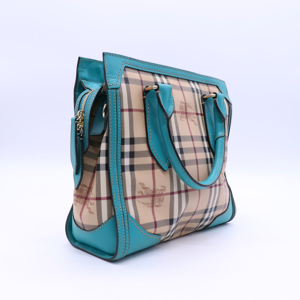 Pebbled Calfskin Small Honeywood Tote Kingfisher Twins B20746