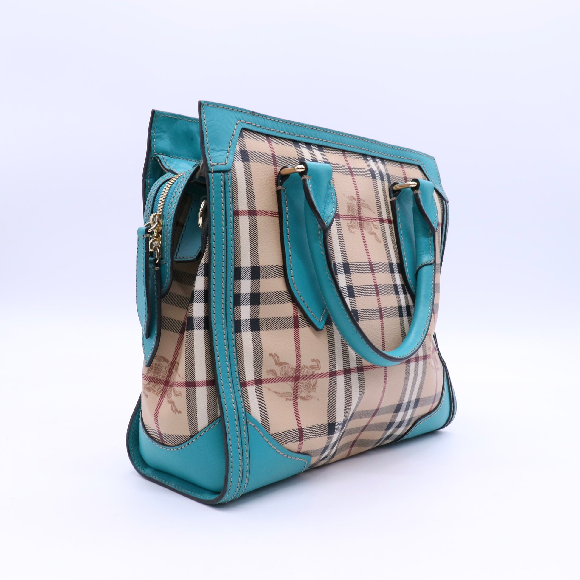 Pebbled Calfskin Small Honeywood Tote Kingfisher Twins B20746