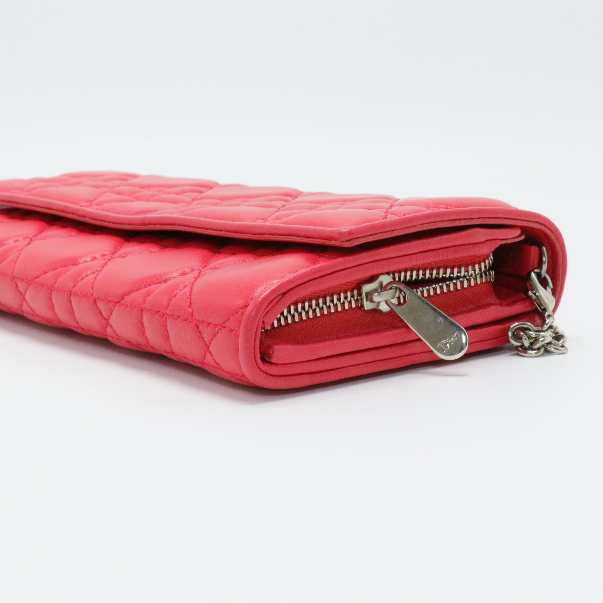 Red Cannage Leather Lady Dior Wallet On Chain