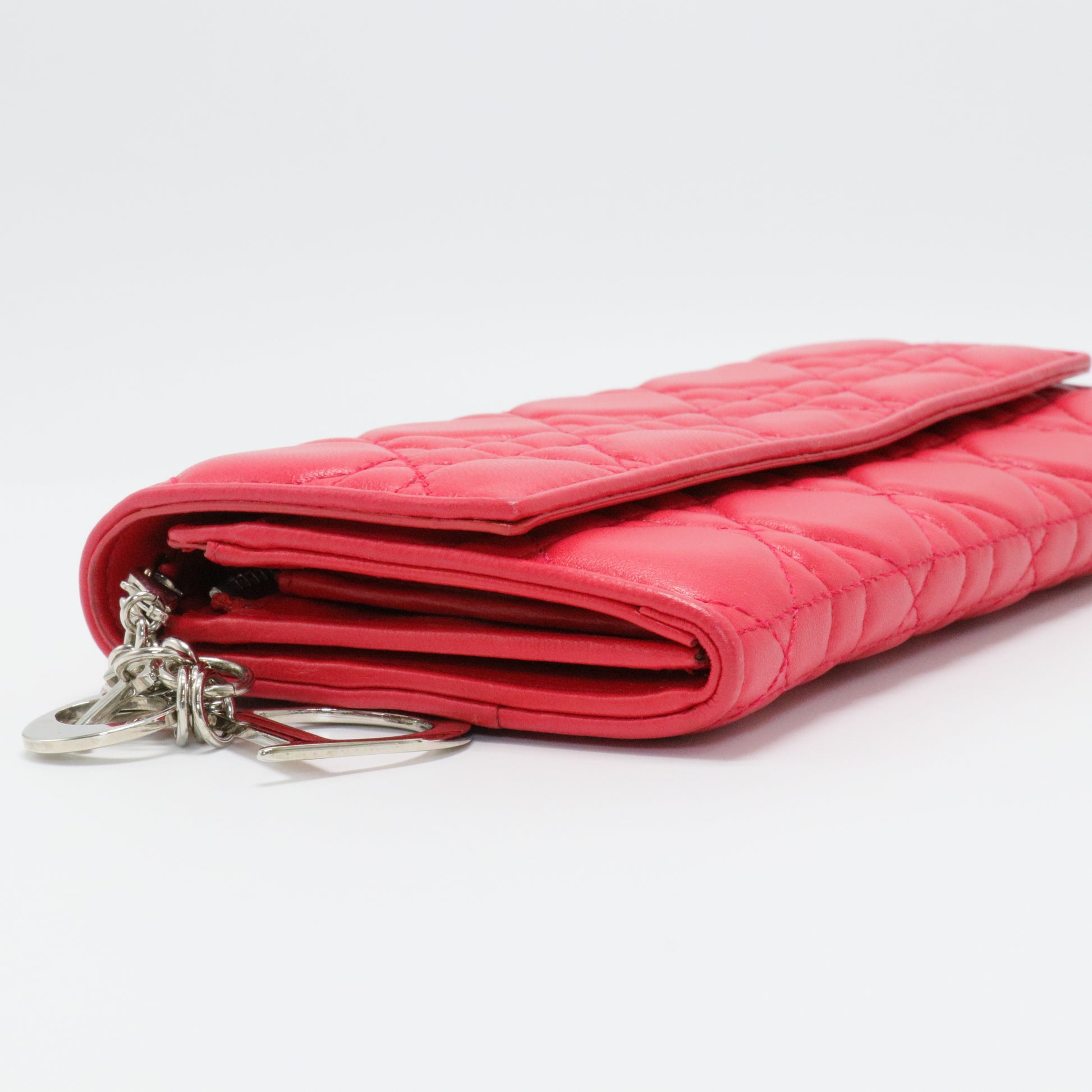 Red Cannage Leather Lady Dior Wallet On Chain