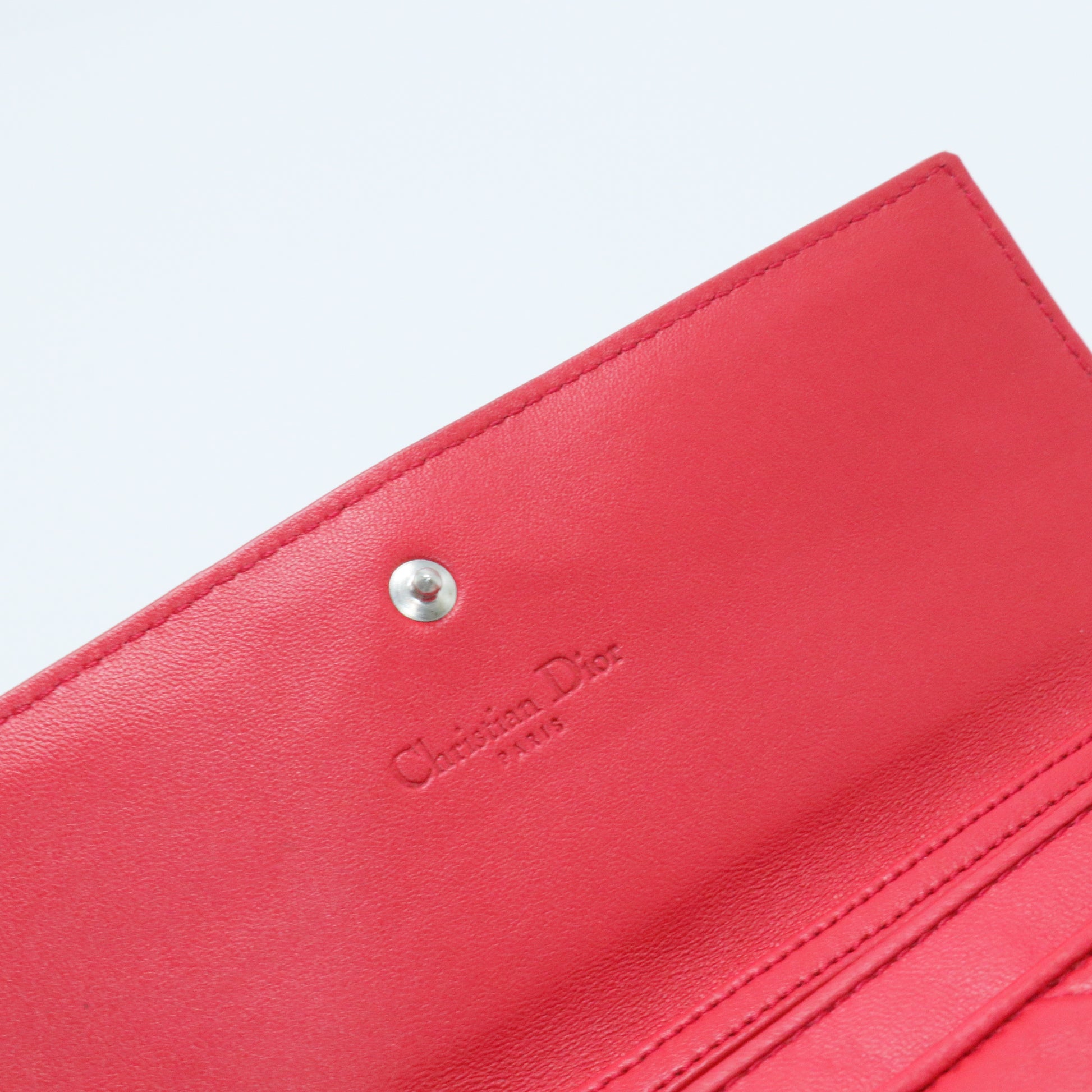 Red Cannage Leather Lady Dior Wallet On Chain