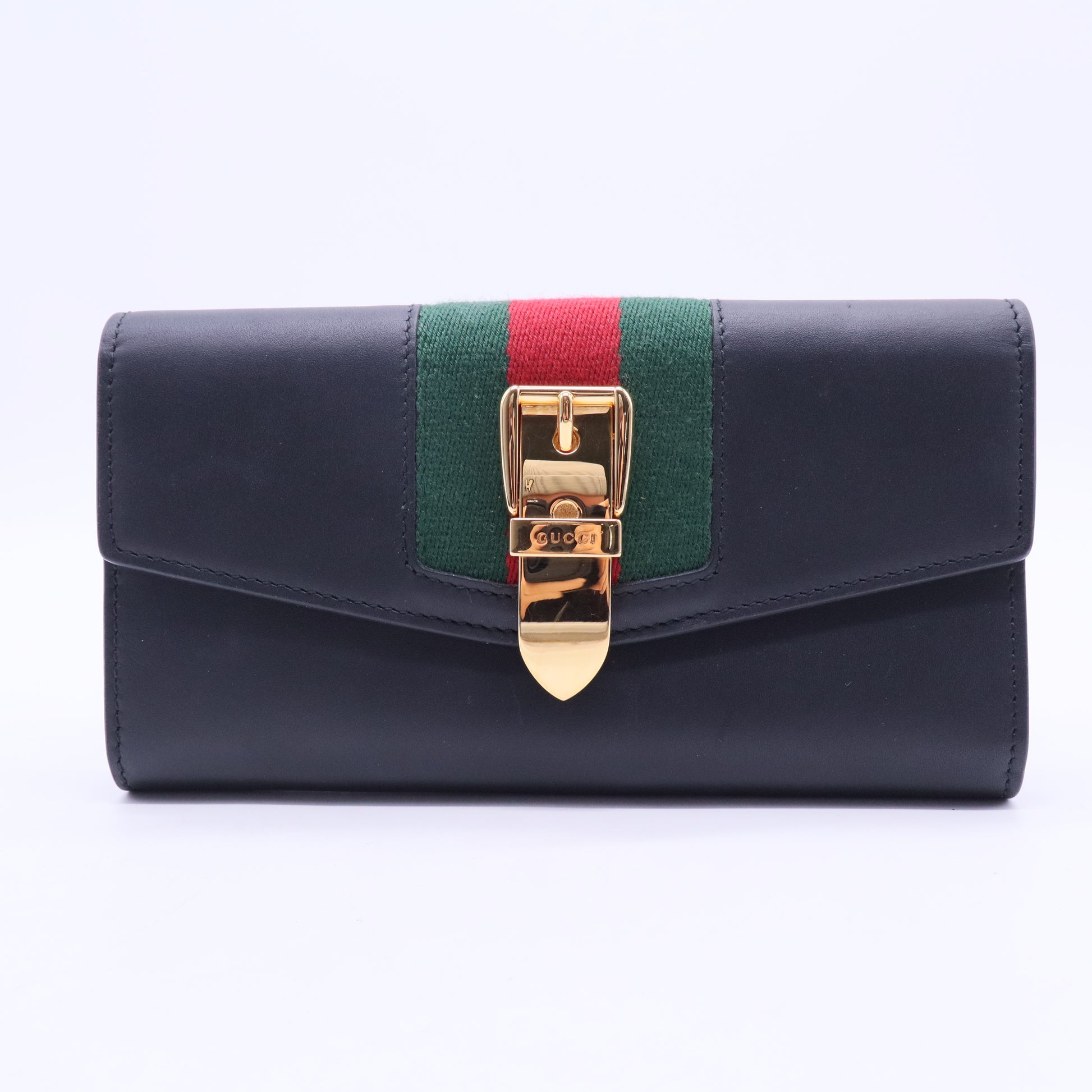 Black Leather Signature Web Sylvie Continental Wallet W20146
